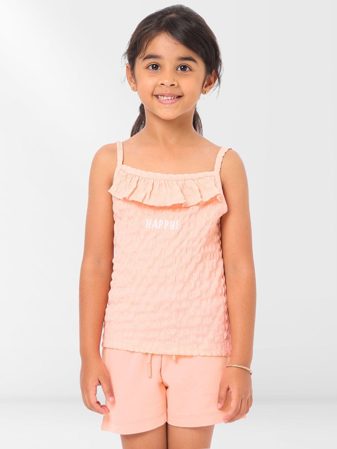 

Nuego Girls Printed Top with Shorts, Peach