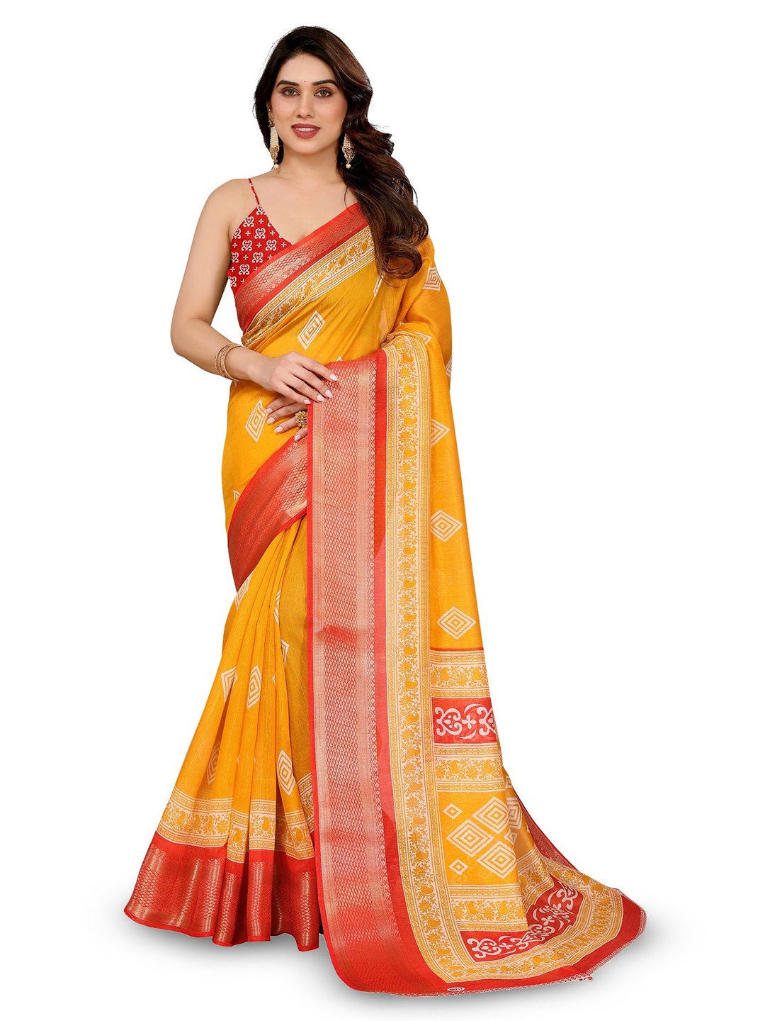 

Moda Rapido Zari Saree, Mustard