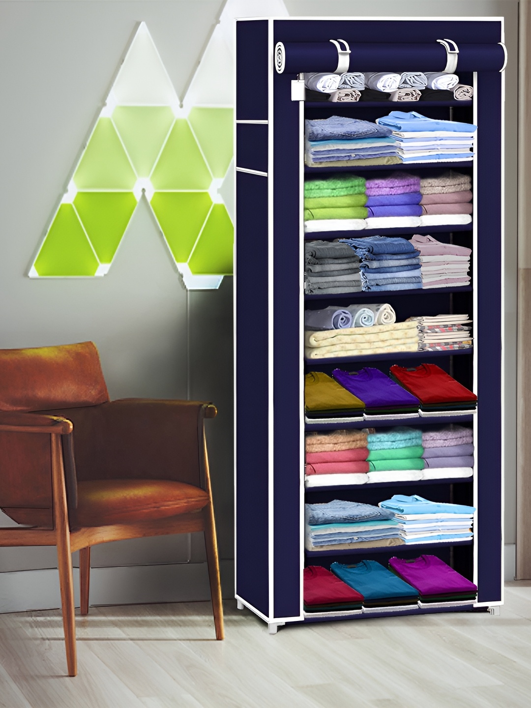 

Jureto Navy Blue & White 9 Layer Collapsible Shoe Rack