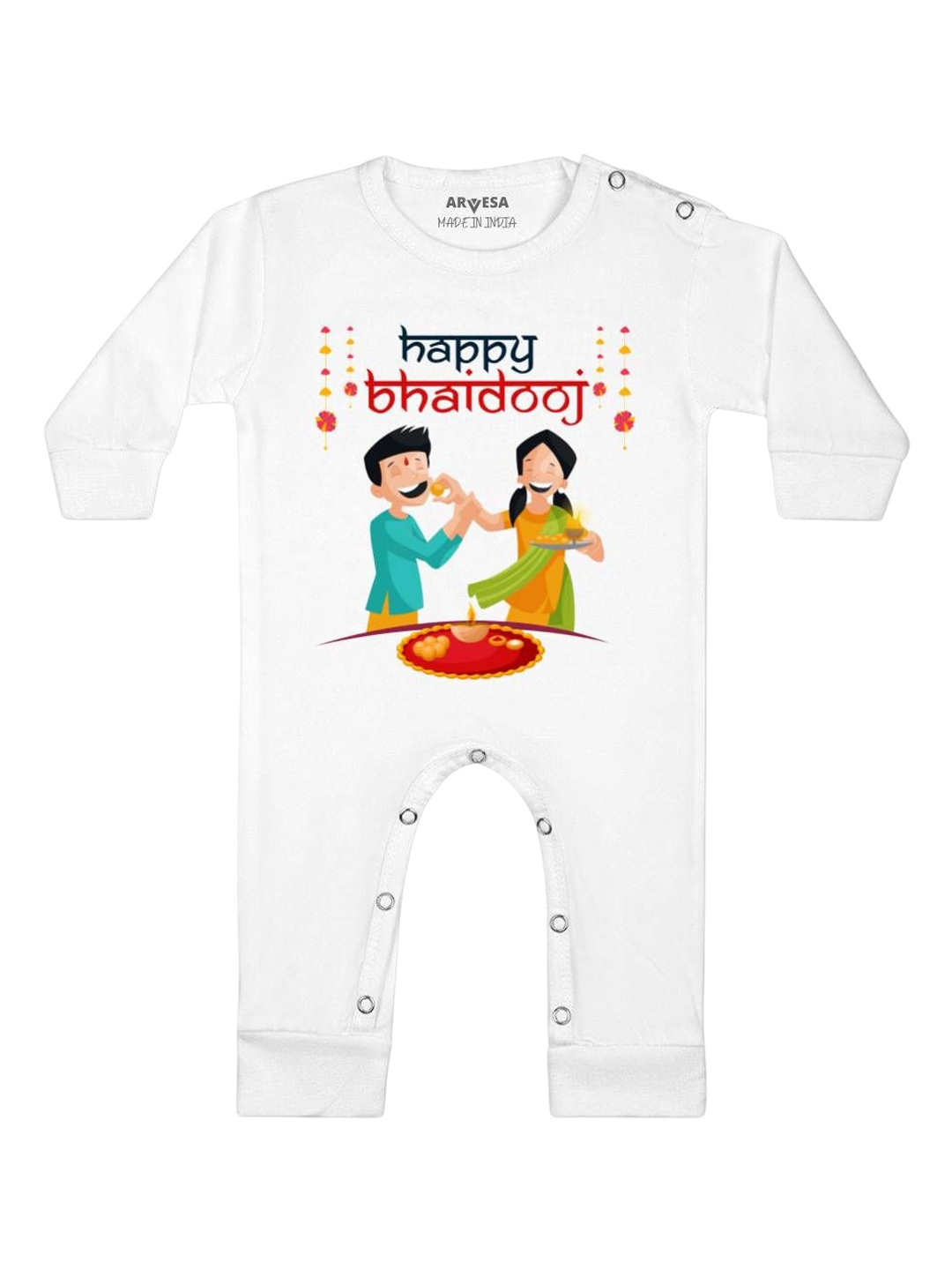 

Arvesa First Diwali Printed Baby Romper, White
