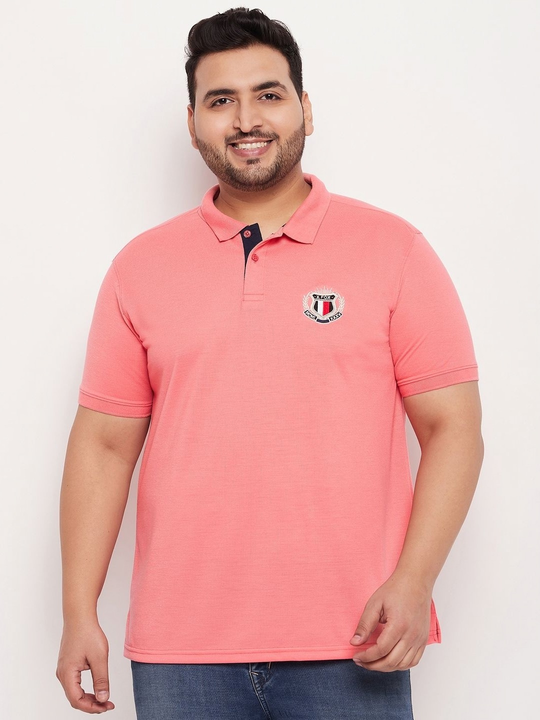 

XFOX Men Printed Polo Collar T-shirt, Pink