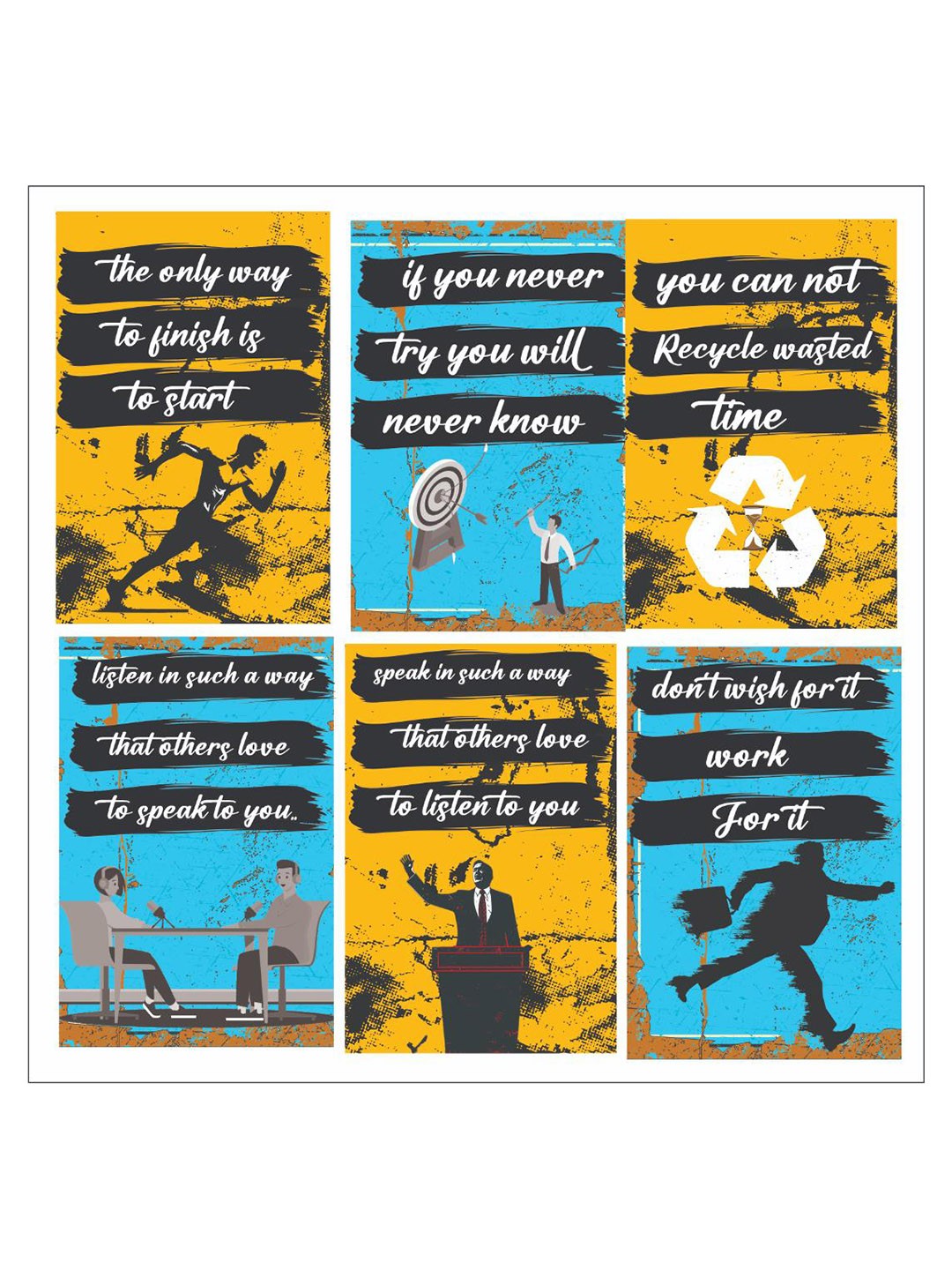 

CVANU Blue & Yellow 6 Pieces Motivational Quotes Printed Poster Stickers