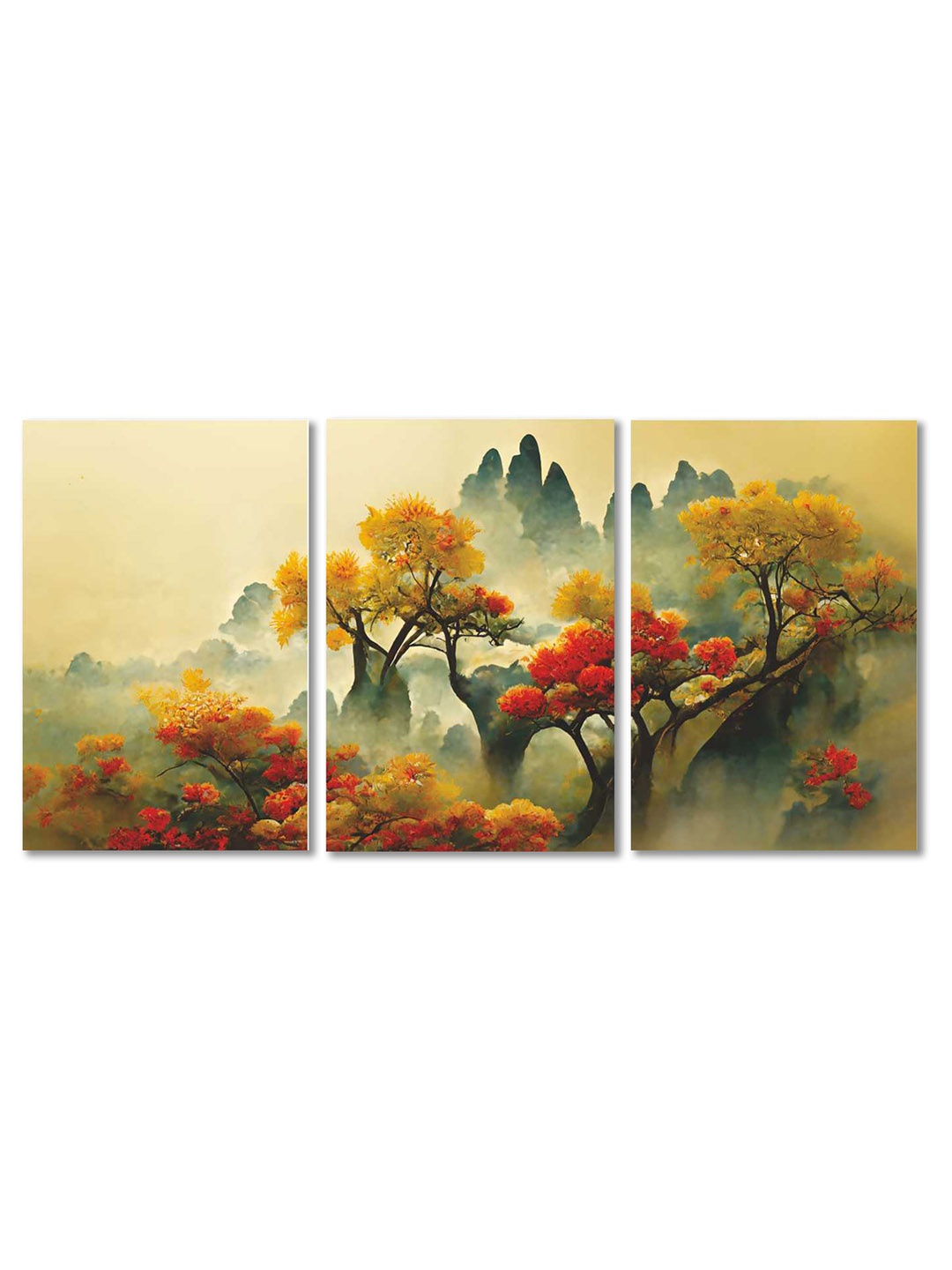 

CVANU Beige & Yellow 3 Pieces Canvas Floral Paintings Wall Art