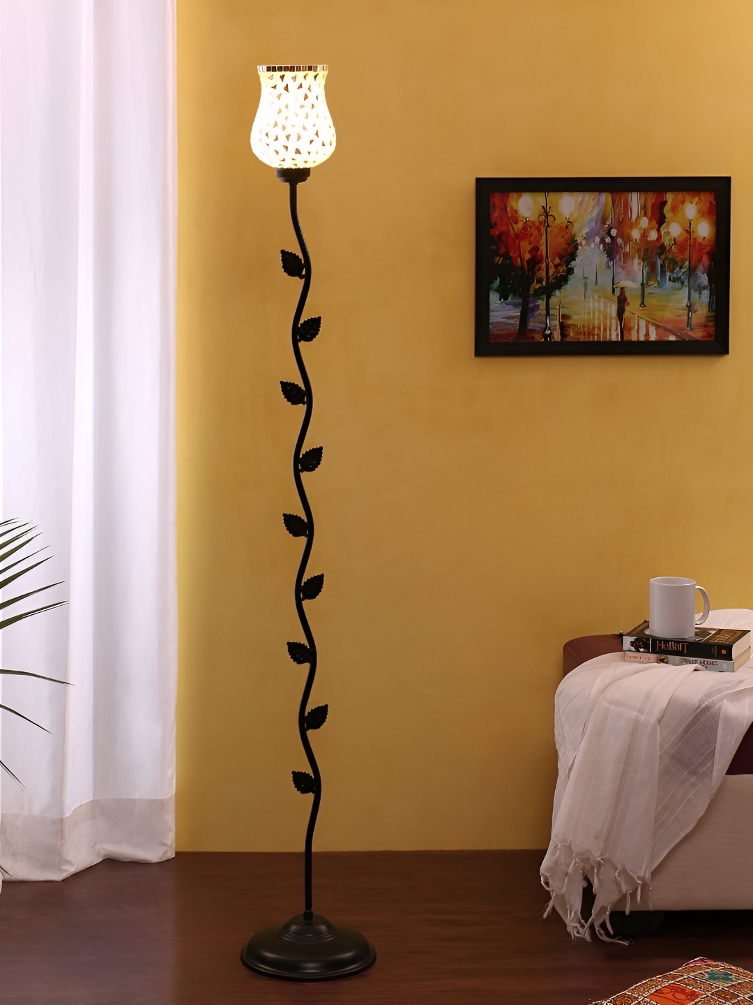 

Devansh Black & Silver Toned Printed Glass Bell Shaped Floor Lamp