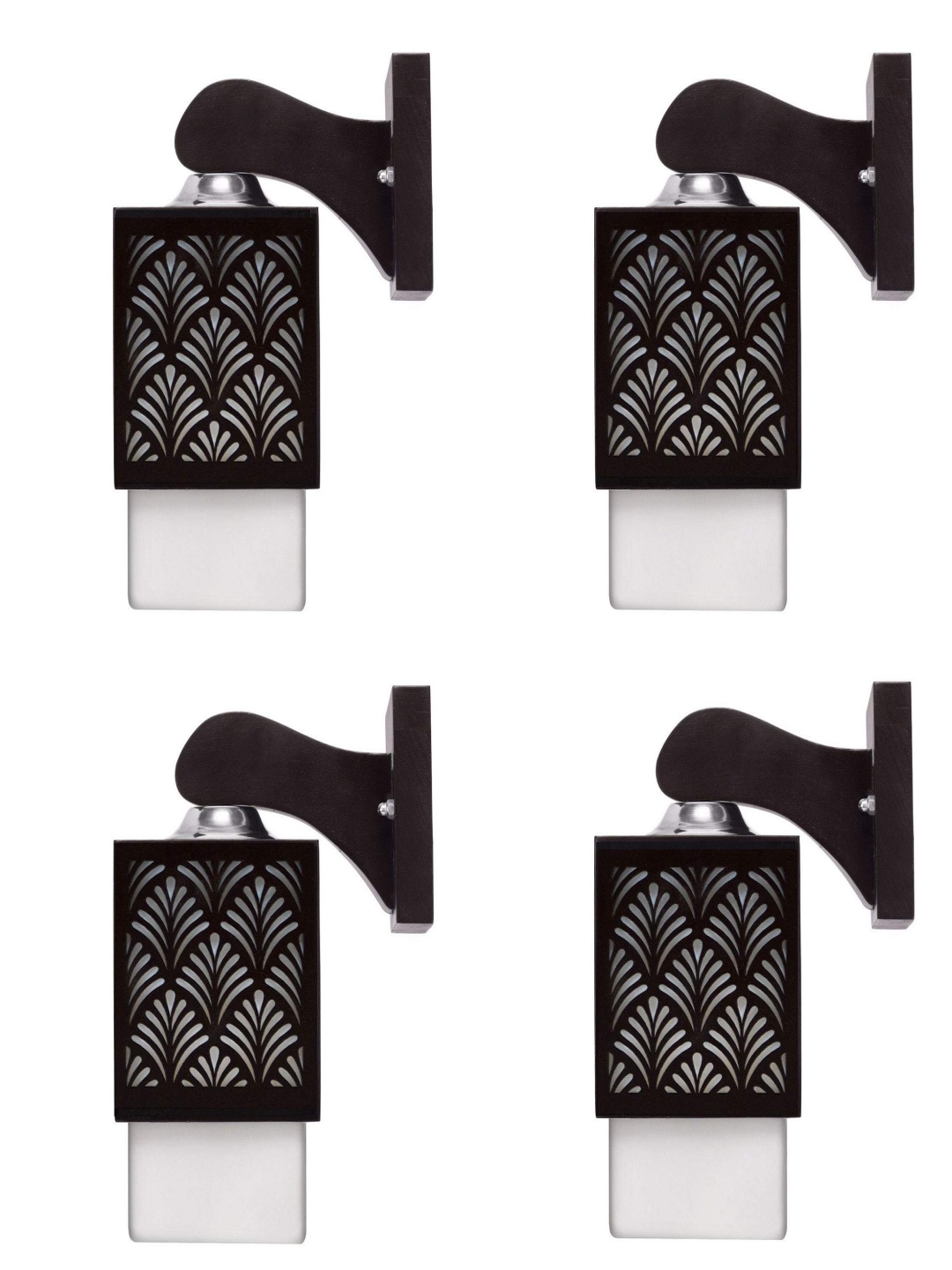 

Gojeeva Black and White 4 Pieces Textured Wooden Square Shaped Wall Lamps