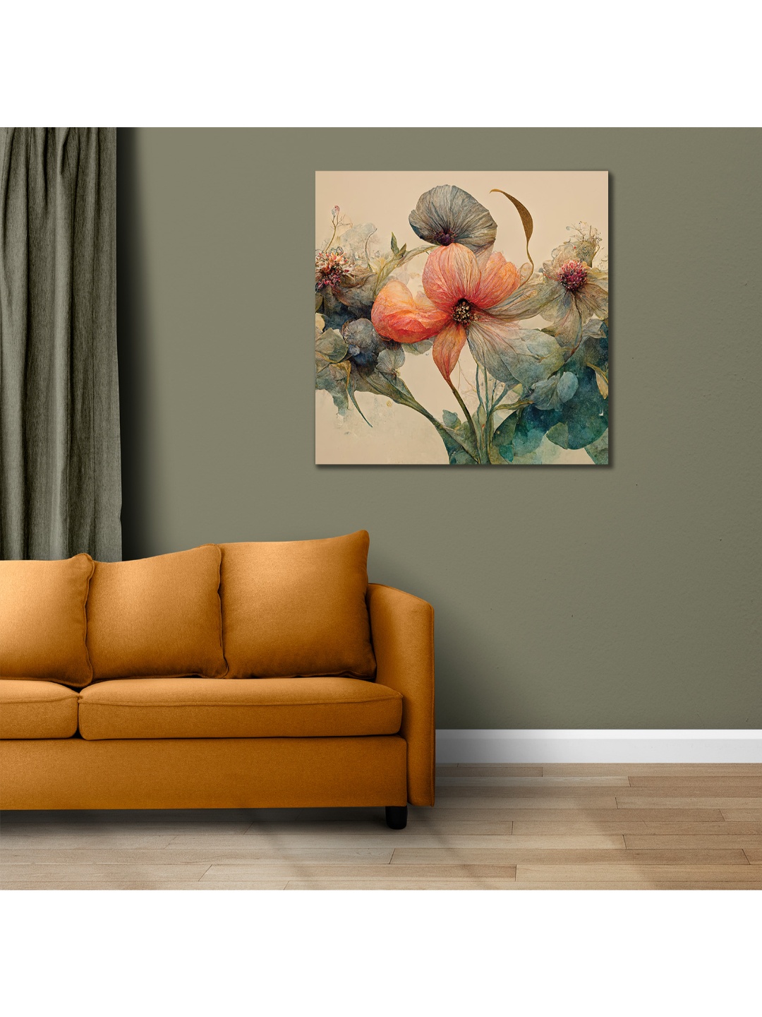 

CVANU Orange & Blue Floral Canvas Painting Wall Art