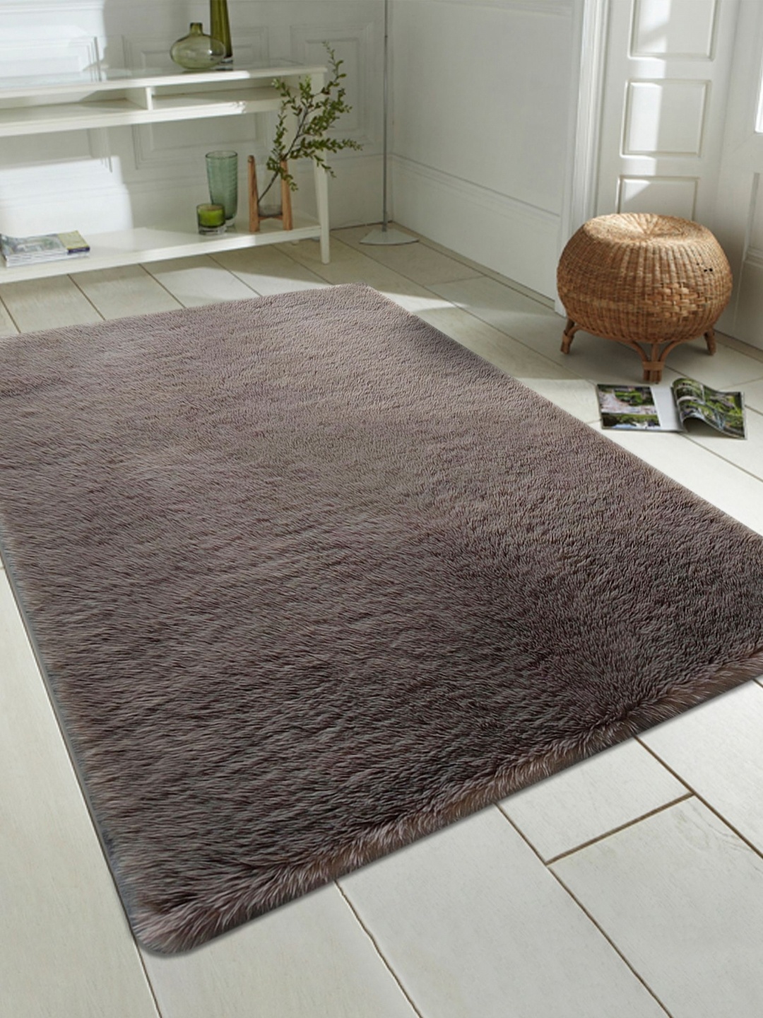 

OBSESSIONS Brown Solid Anti-Skid Polyester Carpet