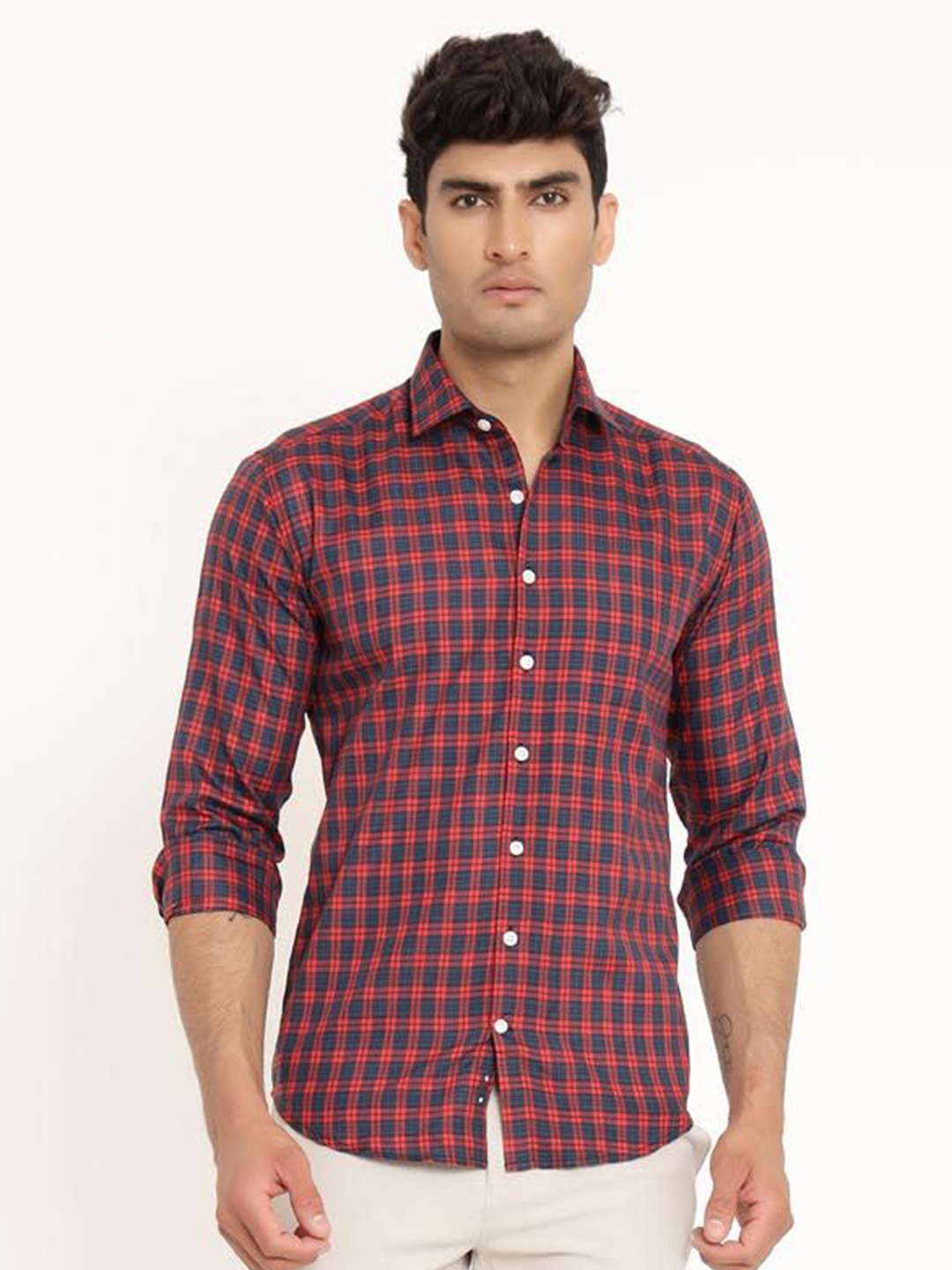 

Tistabene Men Opaque Checked Casual Shirt, Navy blue