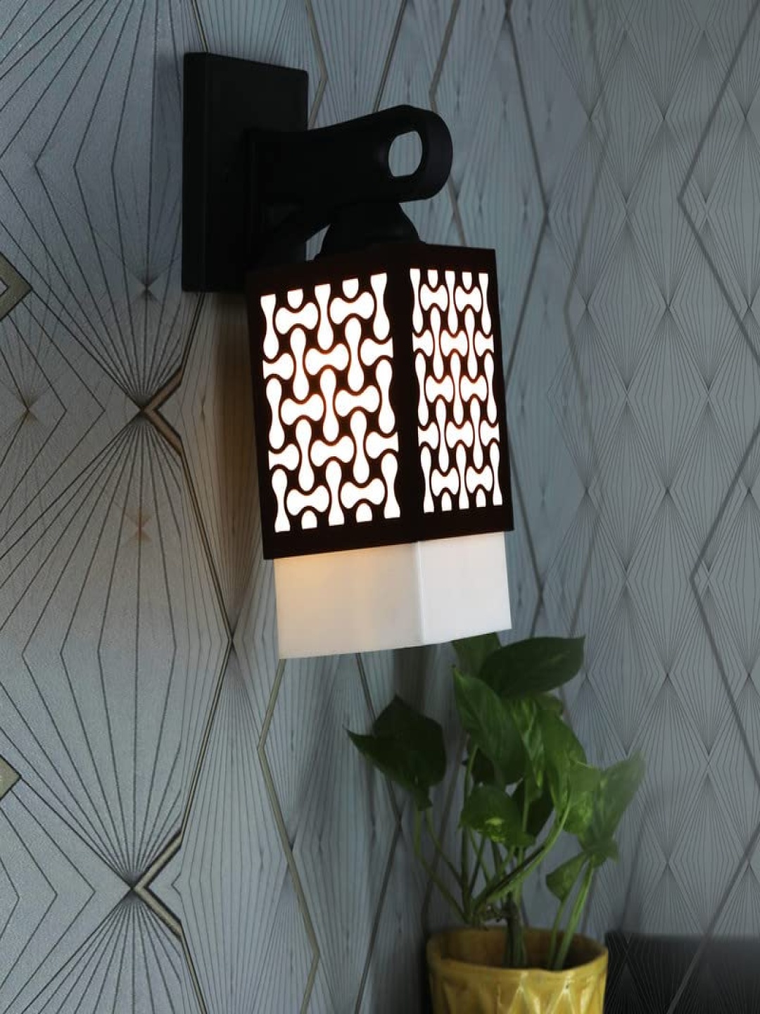 

Gojeeva Black and White Textured Wooden Square Shaped Wall Lamp