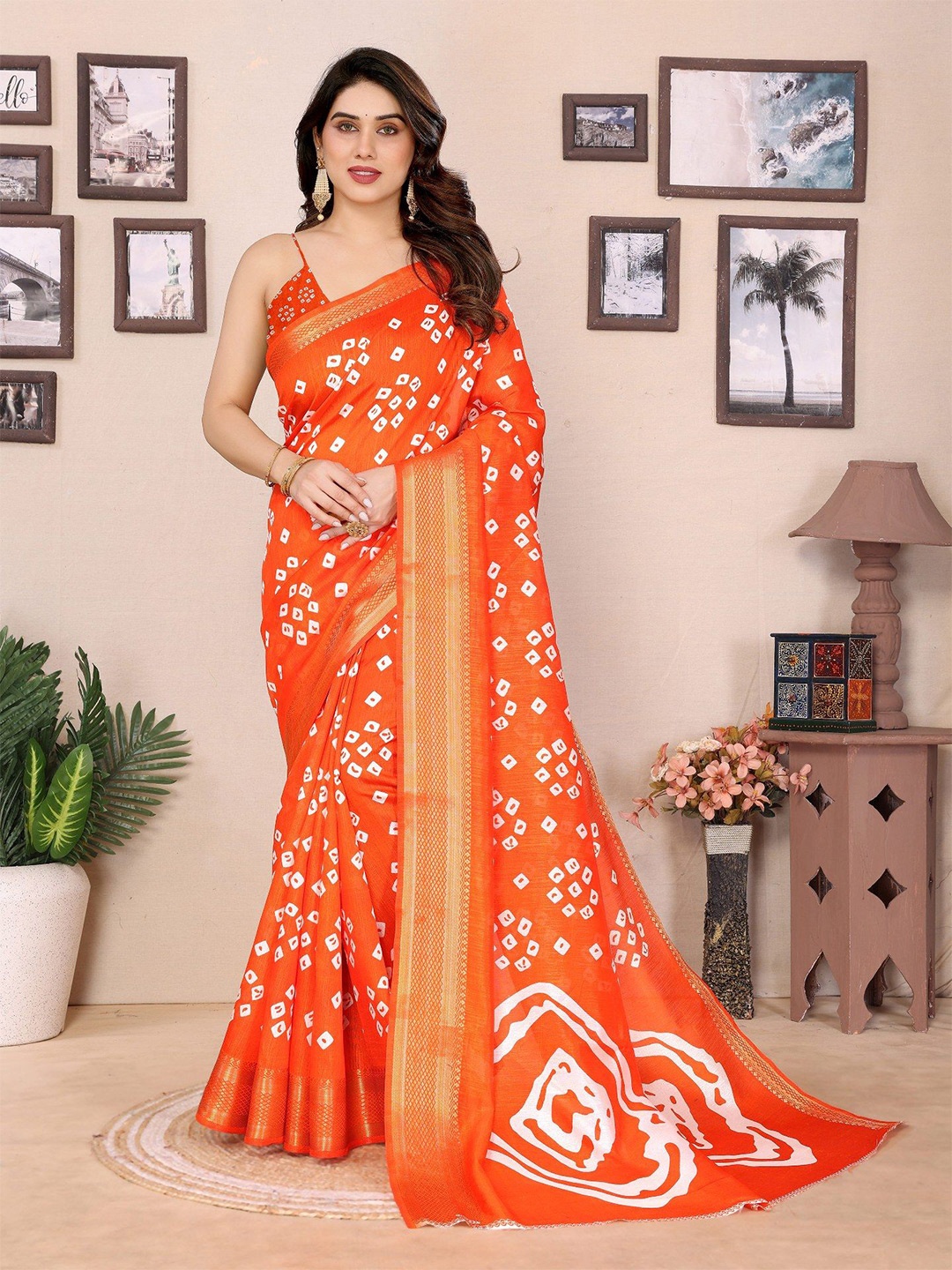 

Moda Rapido Bandhani Zari Saree, Orange