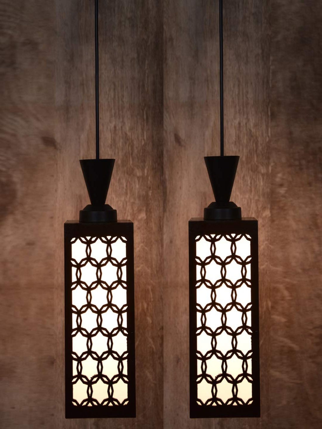 

Gojeeva Black & White 2 Pieces Textured Wood Square Shaped Wall Lamps
