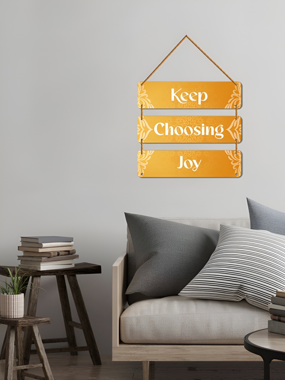 

WallDaddy Mustard & White Printed Wooded Wall Hanging Decor