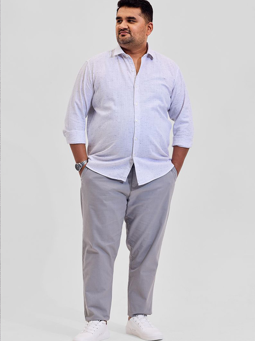 

Snitch Men Light Grey Mid-Rise Relaxed Fit Plus Size Trouser