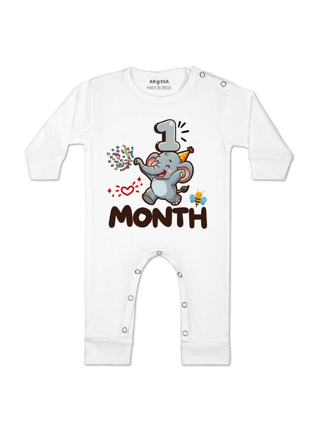 

Arvesa One Month Baby Boy Printed Baby Romper, White