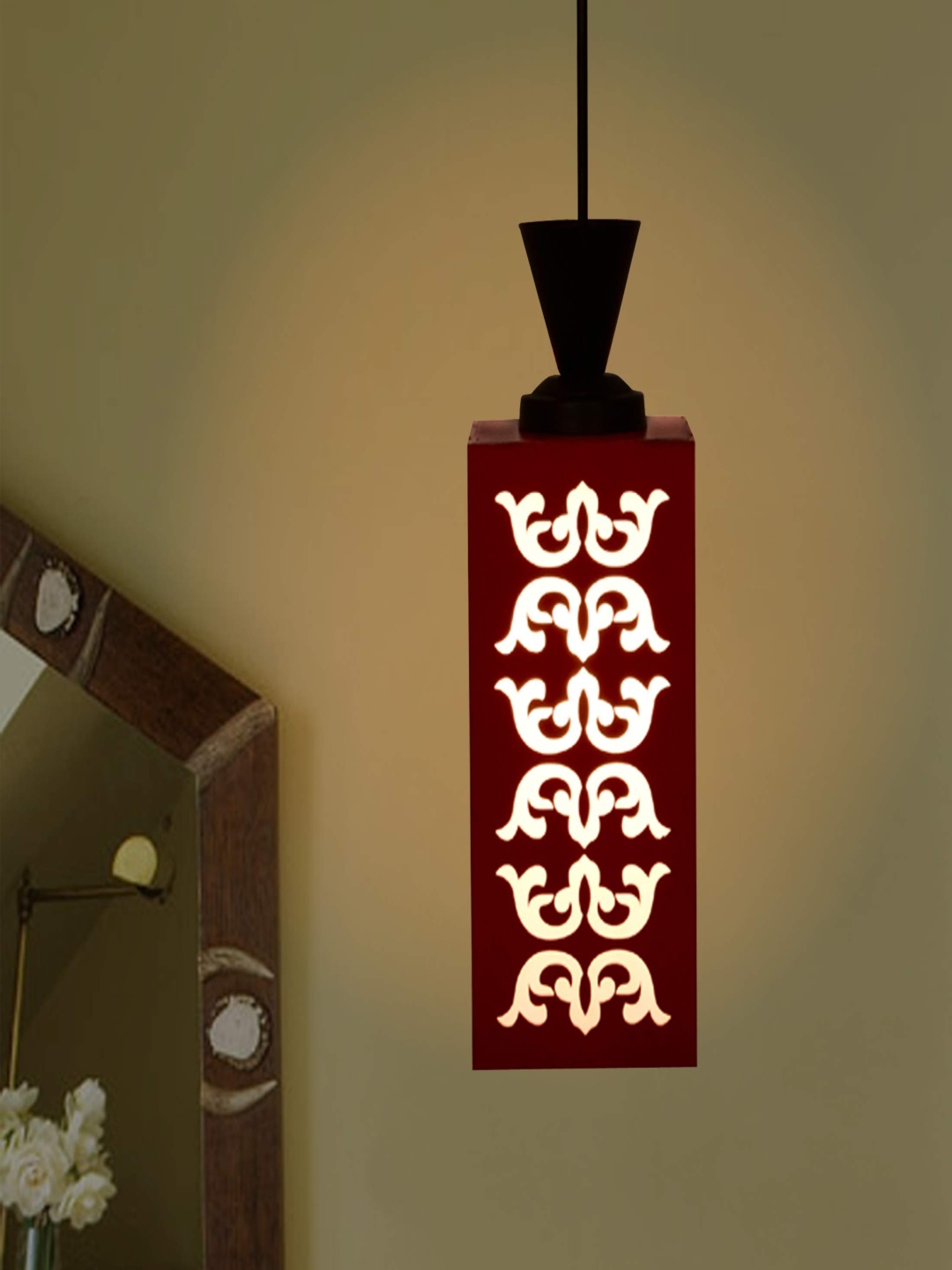 

Gojeeva Red & Black Textured Rectangle Wooden Rectangle Shaped Wall Lamp