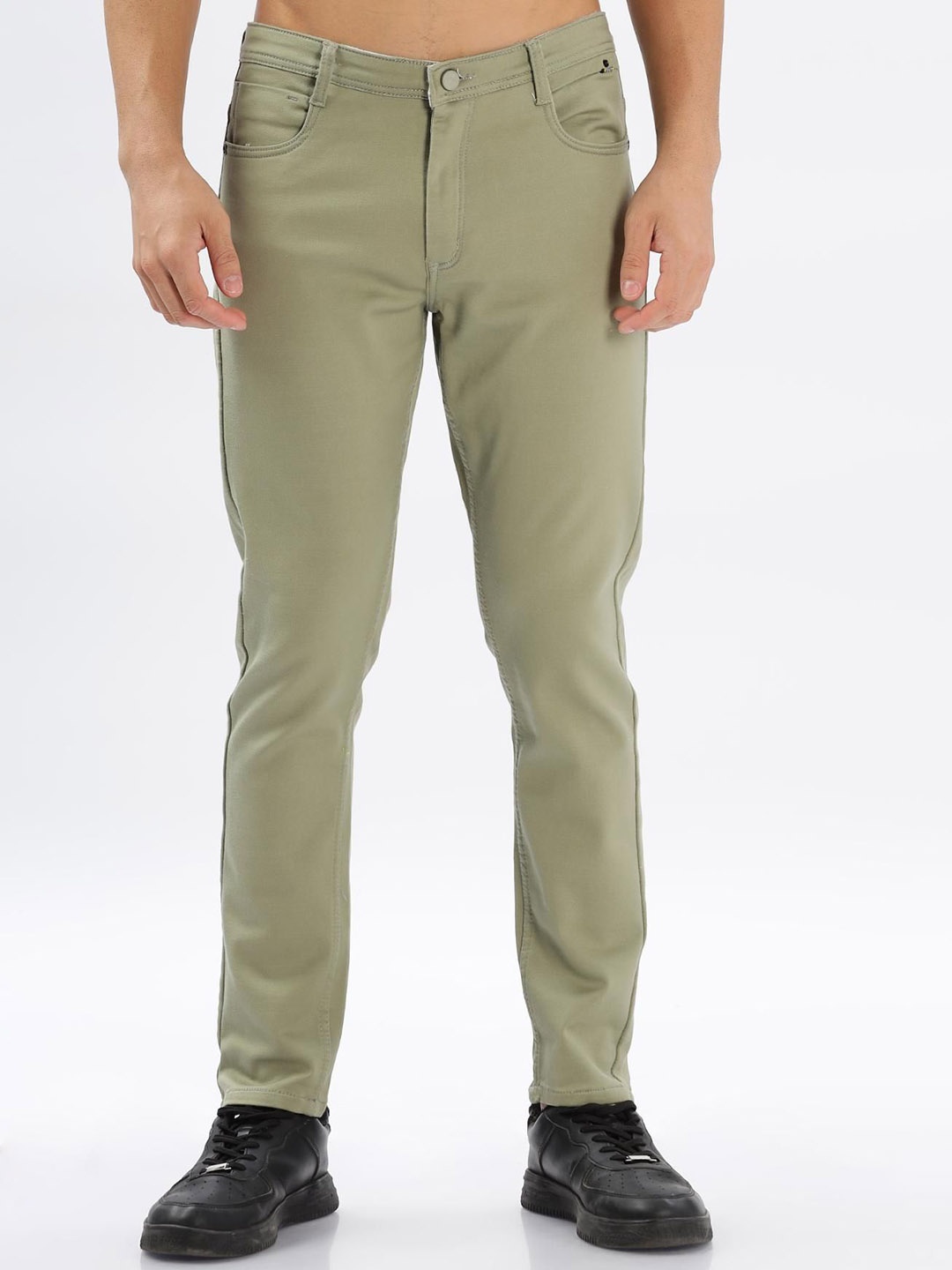 

COLOR HUNT Men Smart Tapered Fit Easy Wash Chinos Trousers, Olive