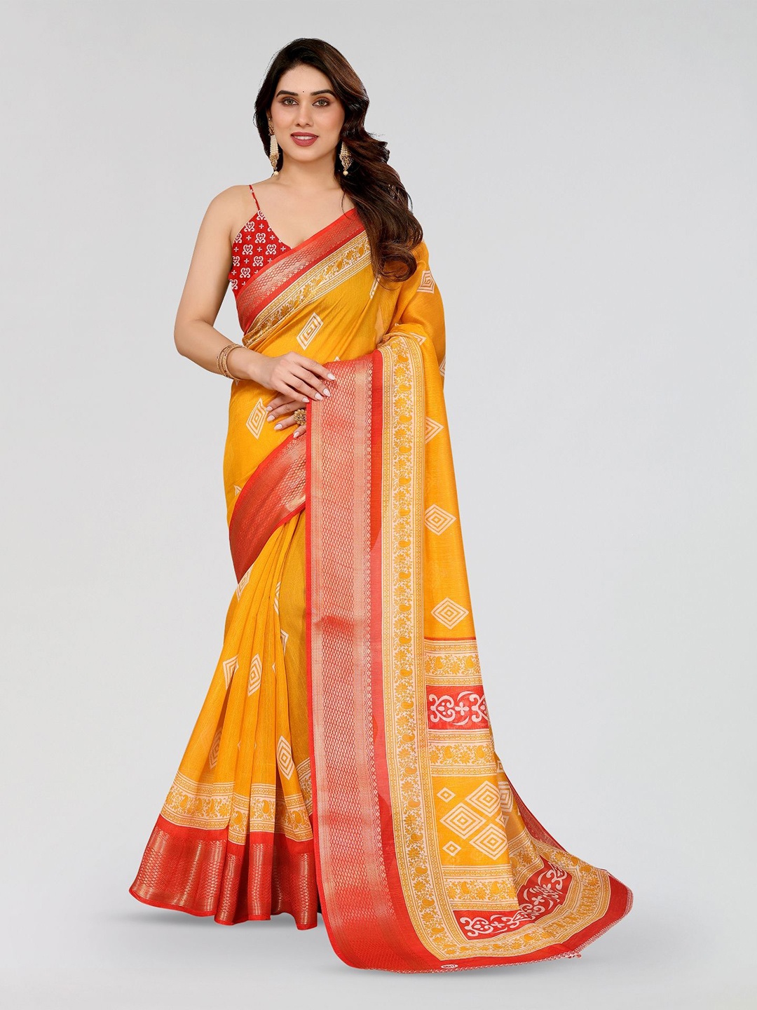 

Moda Rapido Zari Saree, Mustard