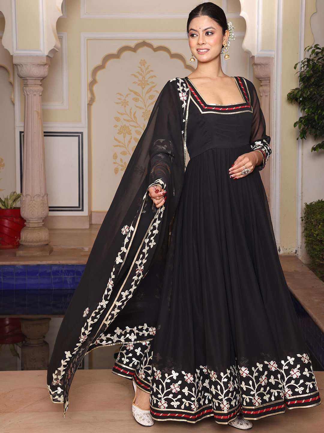 

Warthy Ent Embroidered Anarkali Ethnic Dress With Dupatta, Black