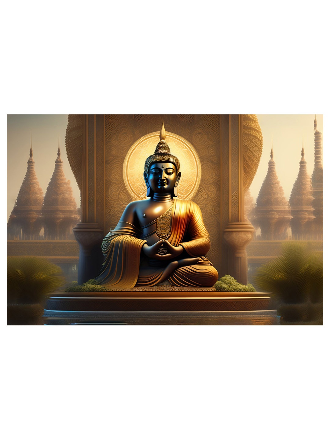 

CVANU Gold Toned & Orange Buddha Canvas Painting Wall Art