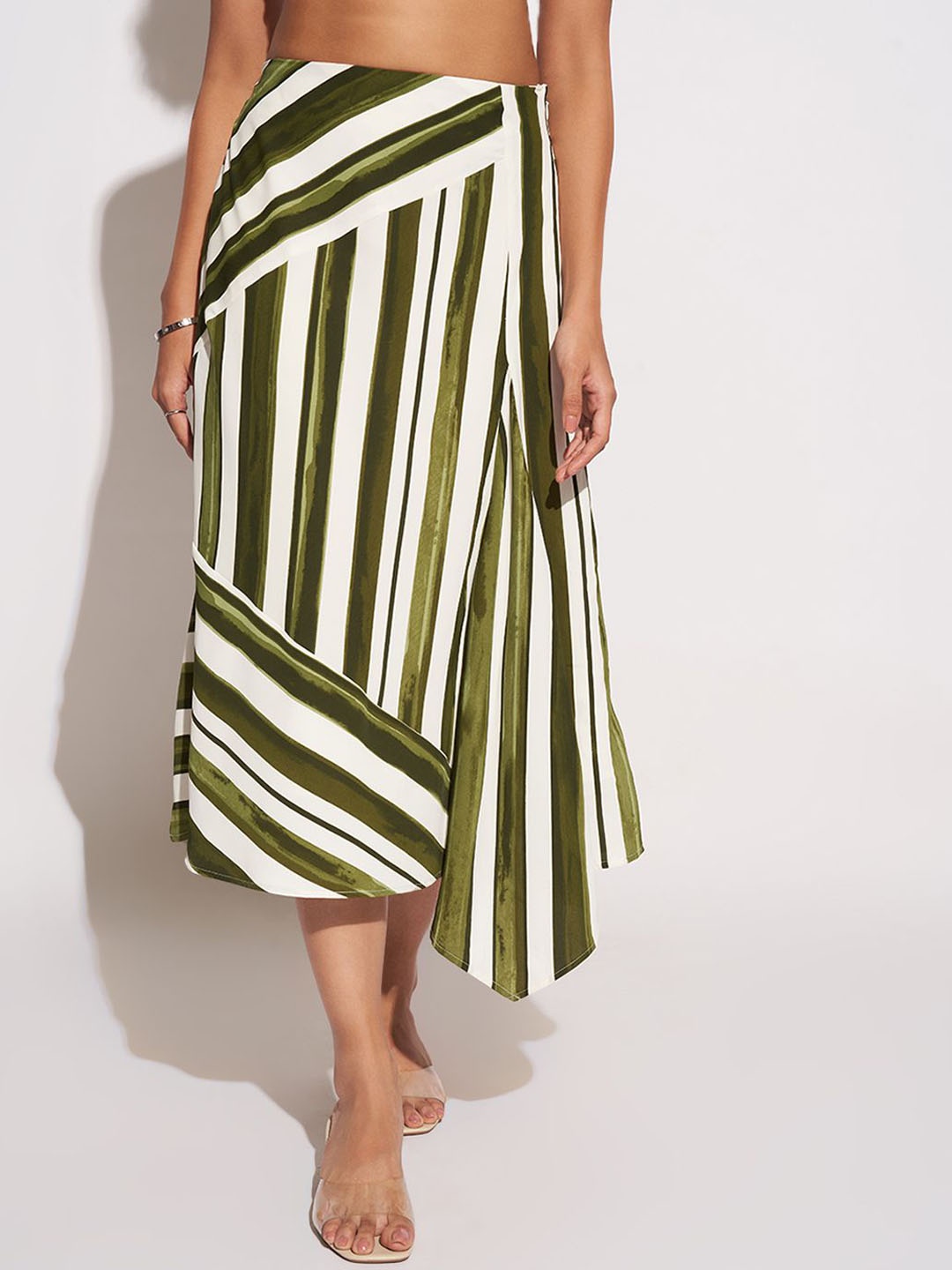 

Annabelle by Pantaloons Striped Flared Midi Skirts, Olive