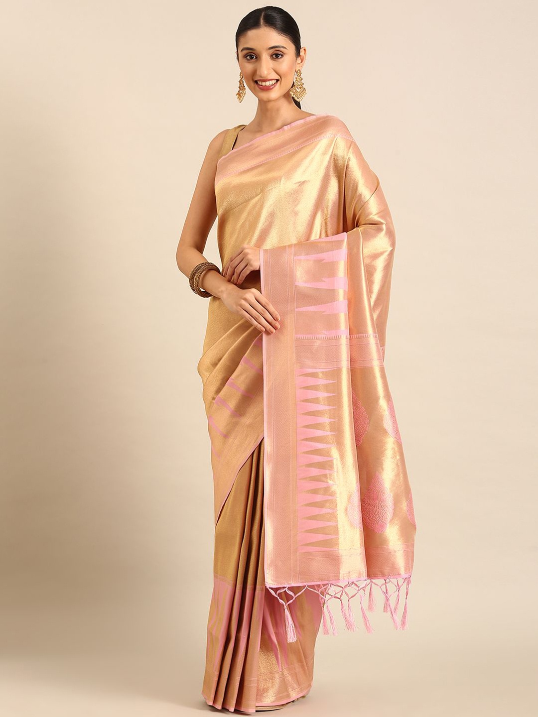 

DIVASTRI Woven Design Zari Silk Blend Banarasi Saree, Pink