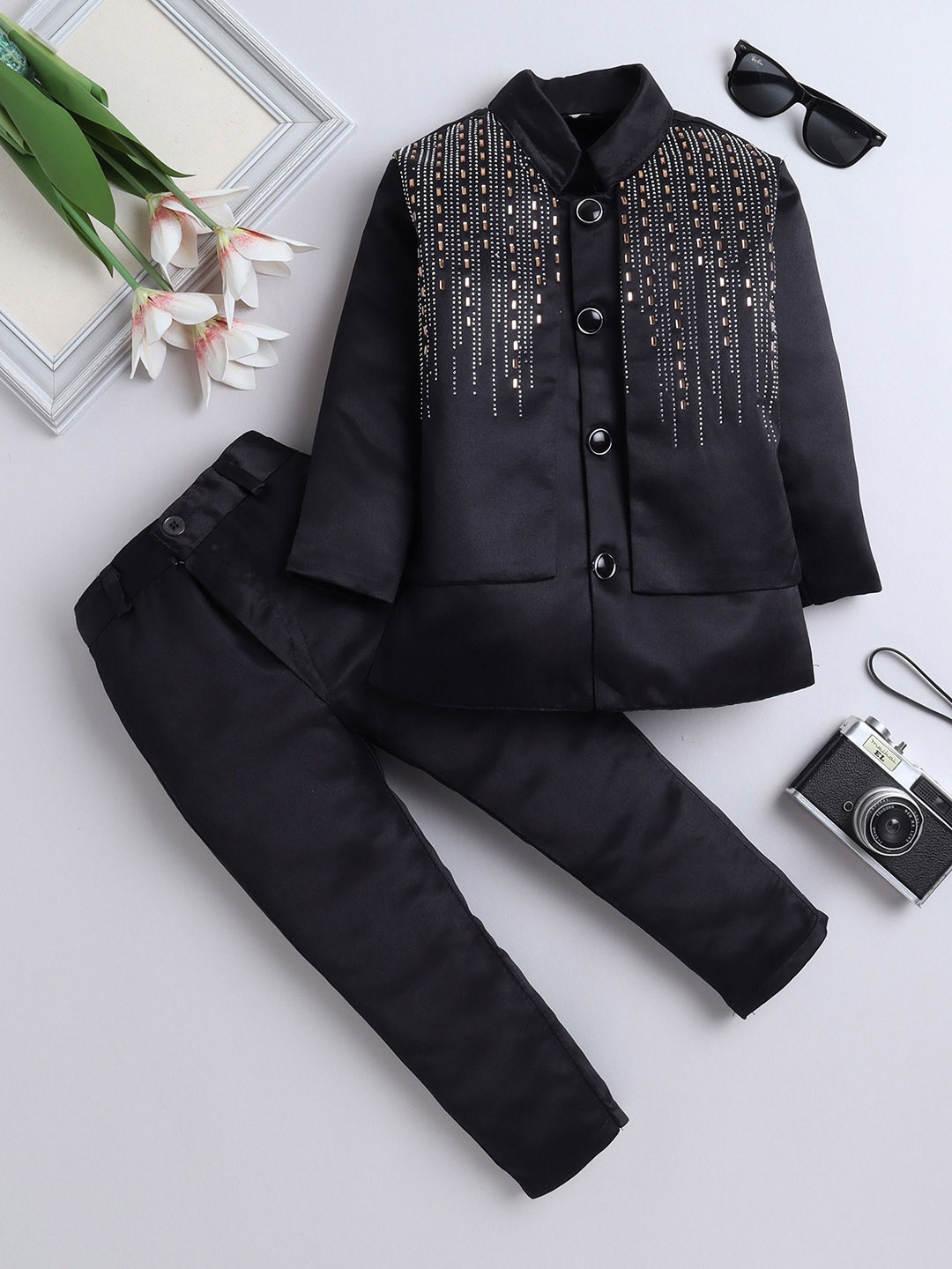 

FOURFOLDS Boys Embroidered 2-Piec Suits, Black