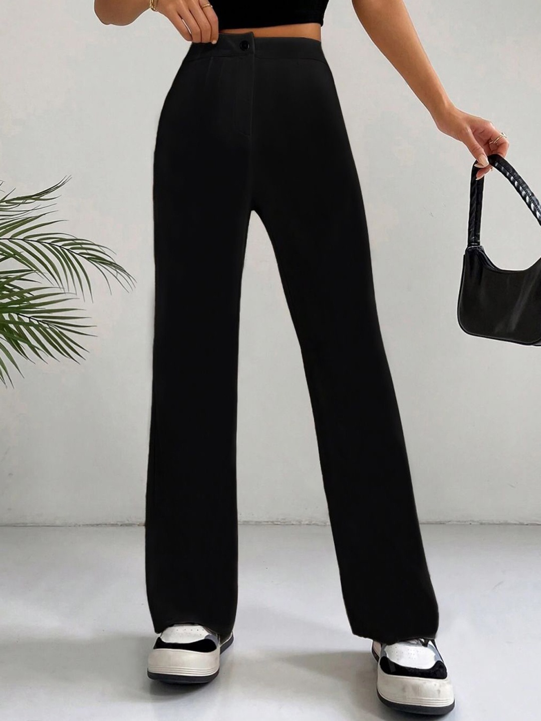 

BAESD Women Relaxed Straight Leg High-Rise Trousers, Black