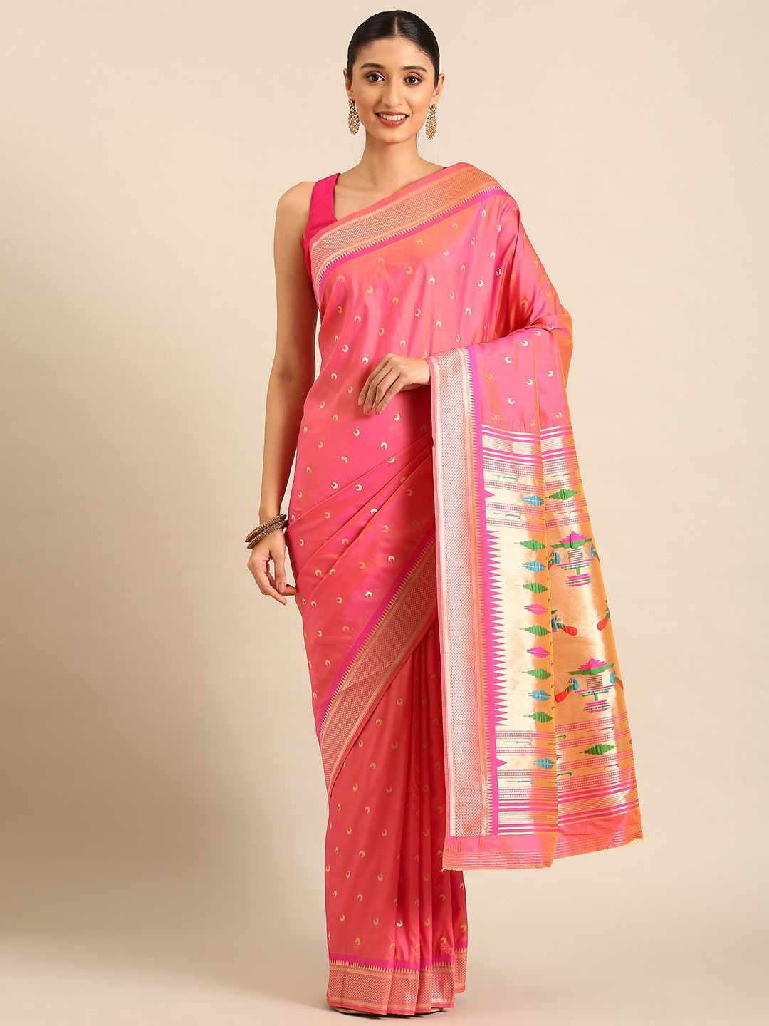 

DIVASTRI Woven Design Zari Silk Blend Paithani Saree, Peach