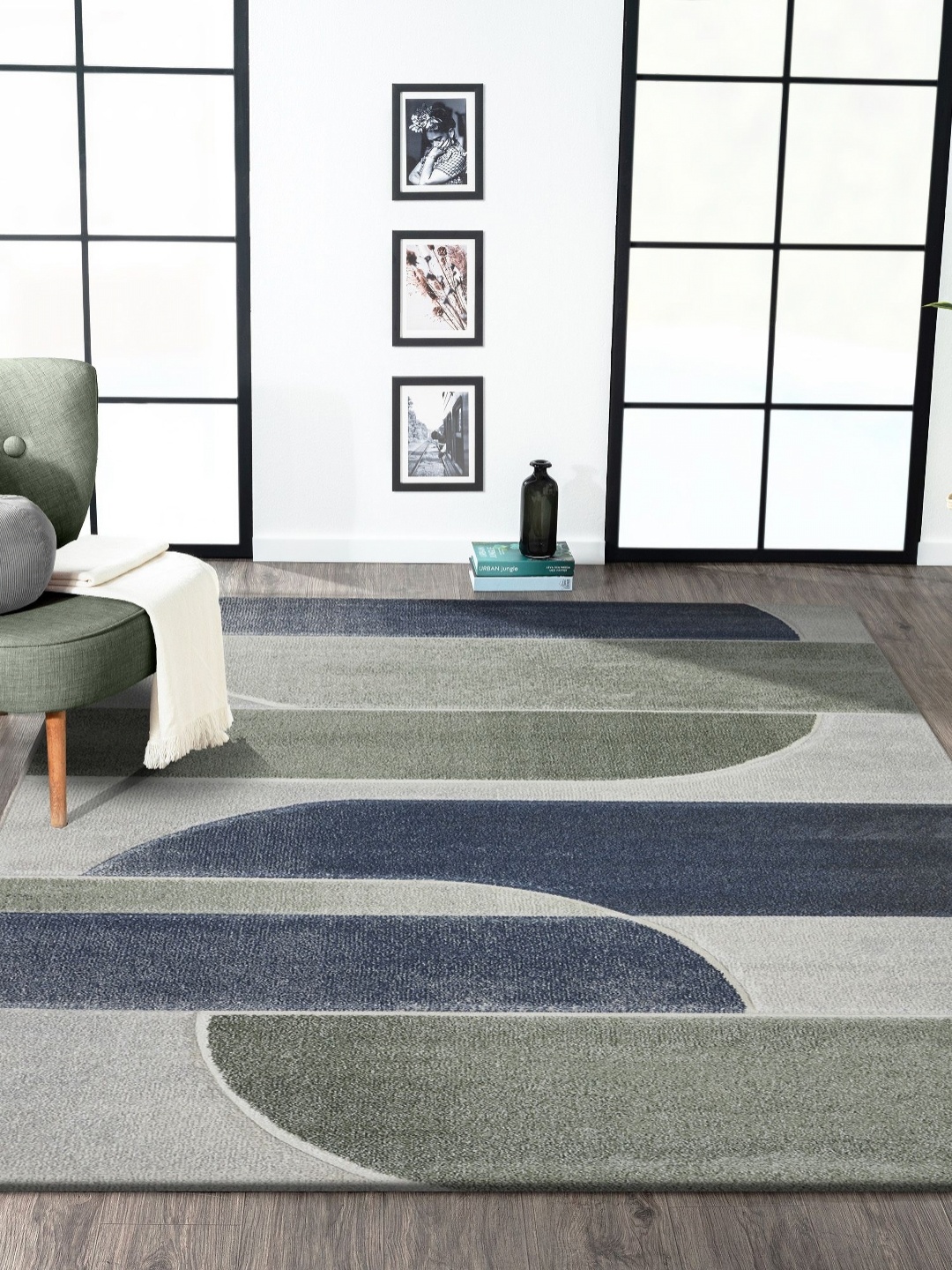 

OBSESSIONS Olive Green Abstract Anti-Skid Polypropylene Carpet