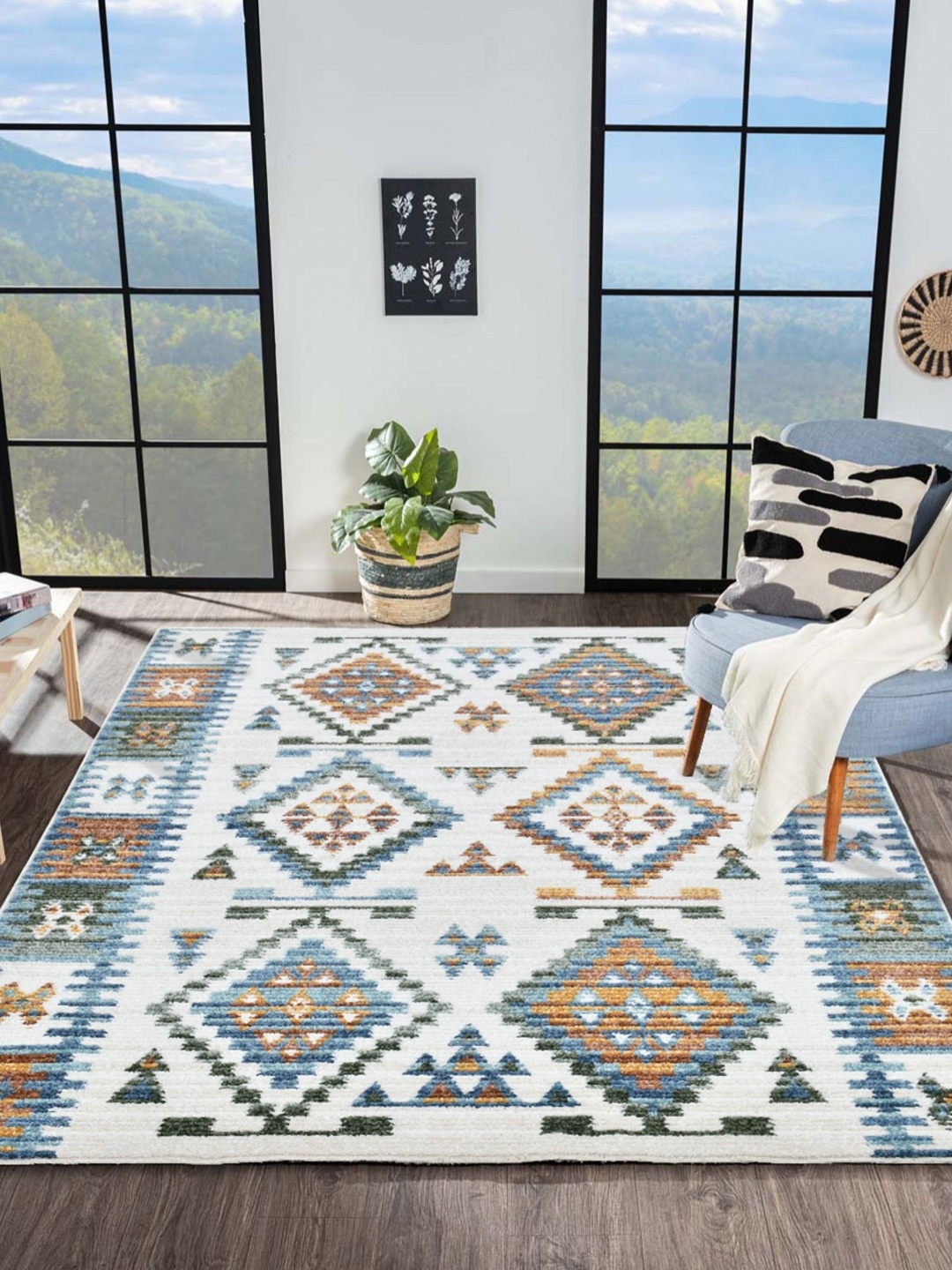 

OBSESSIONS White Ethnic Motifs Anti-Skid Polypropylene Carpet