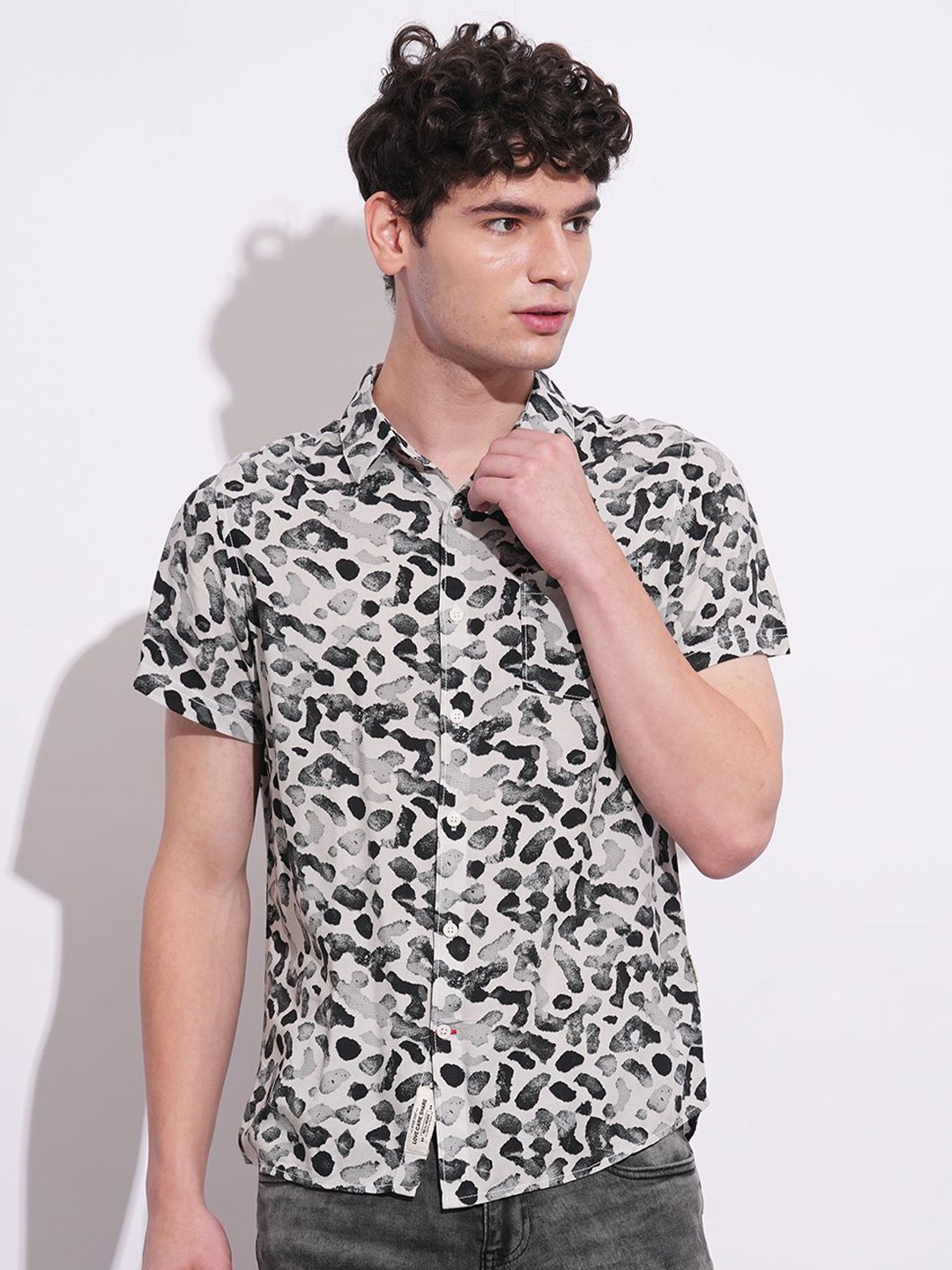 

Being Human Men Classic Slim Fit Opaque Printed Casual Shirt, Black