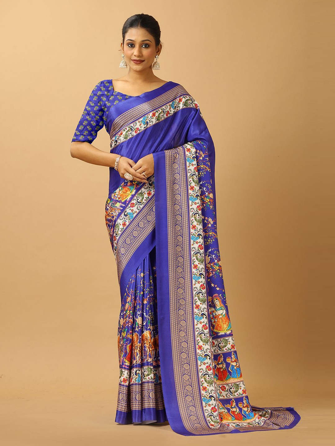 

A.V.M. SILK MILLS Ethnic Motifs Pure Crepe Saree, Blue