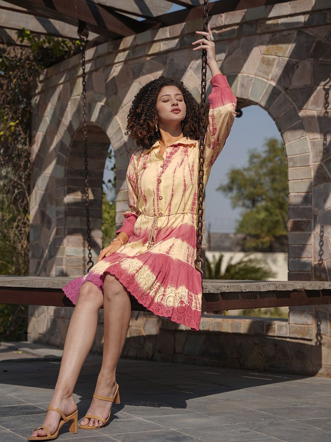 

Meena Bazaar Floral Print Bell Sleeve Fit & Flare Dress, Yellow