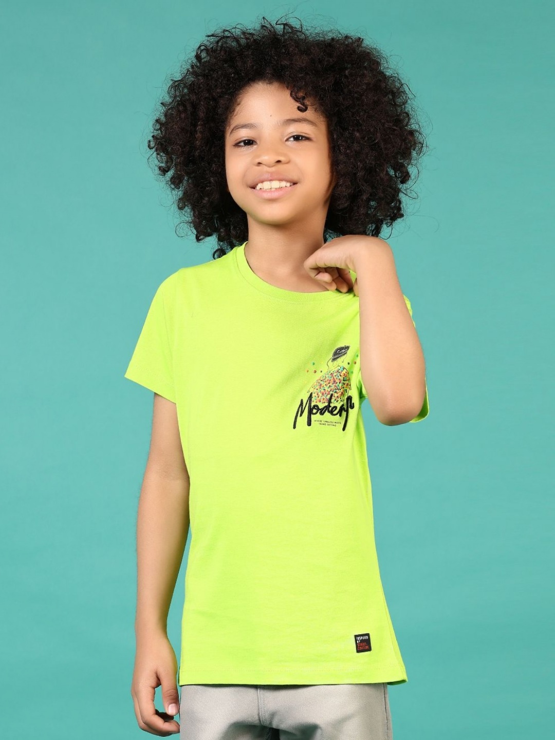 

V-Mart Boys Typography Printed Raw Edge T-shirt, Green