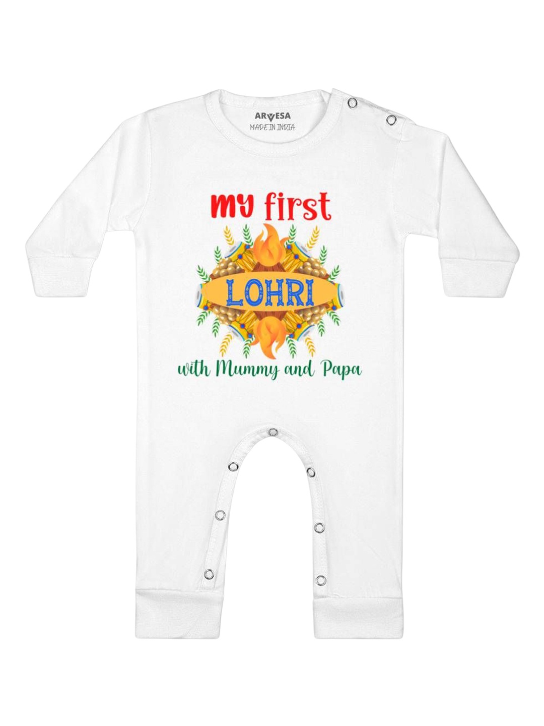 

Arvesa First Lohri Printed Baby Romper, White