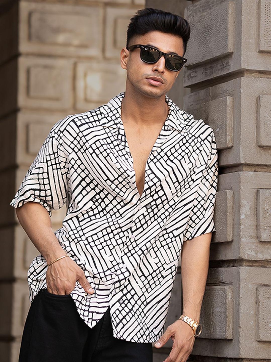 

Powerlook Men Tartan Checks Opaque Printed Casual Shirt, White