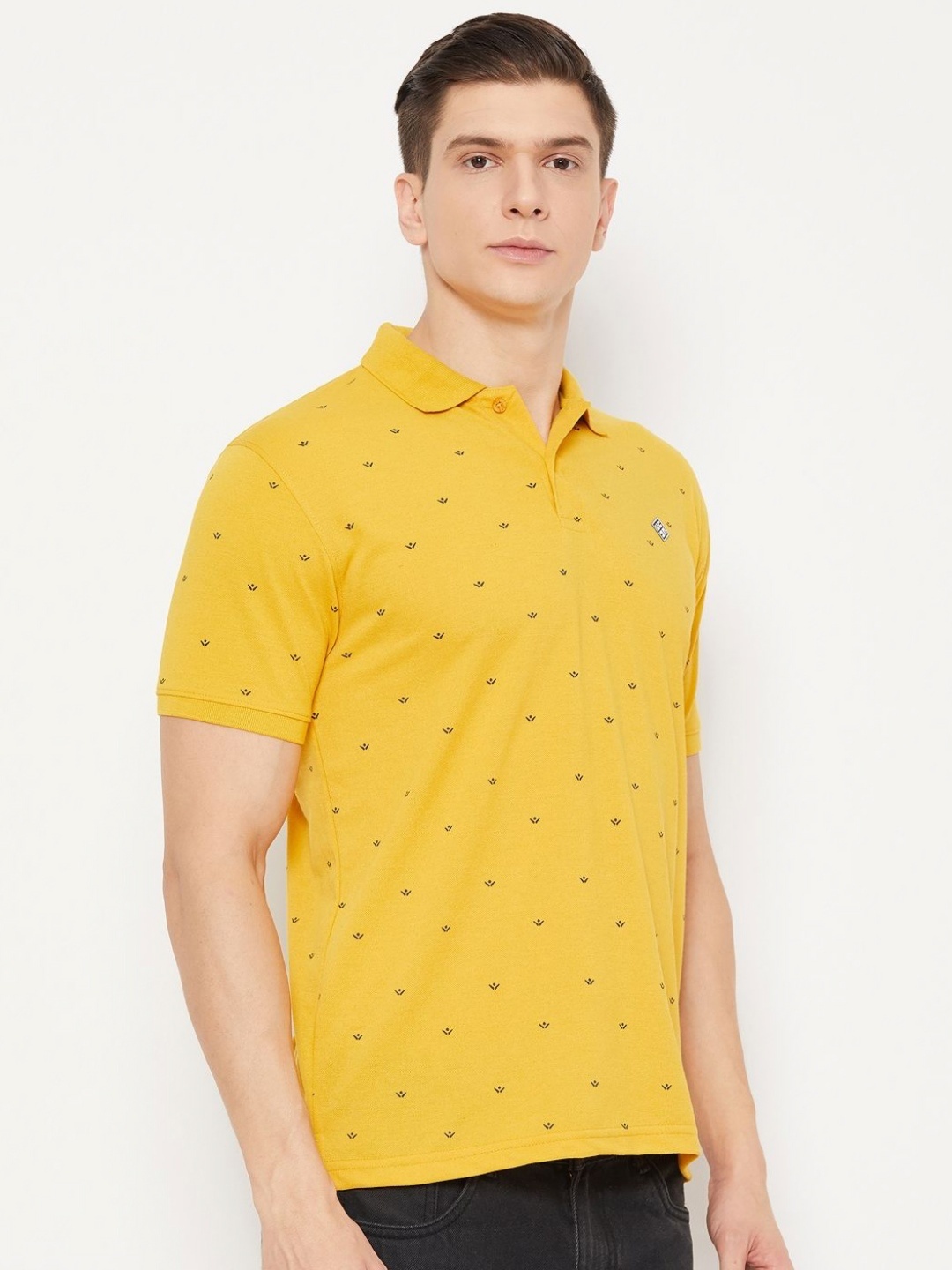 

UBX Men Printed Polo Collar T-shirt, Mustard