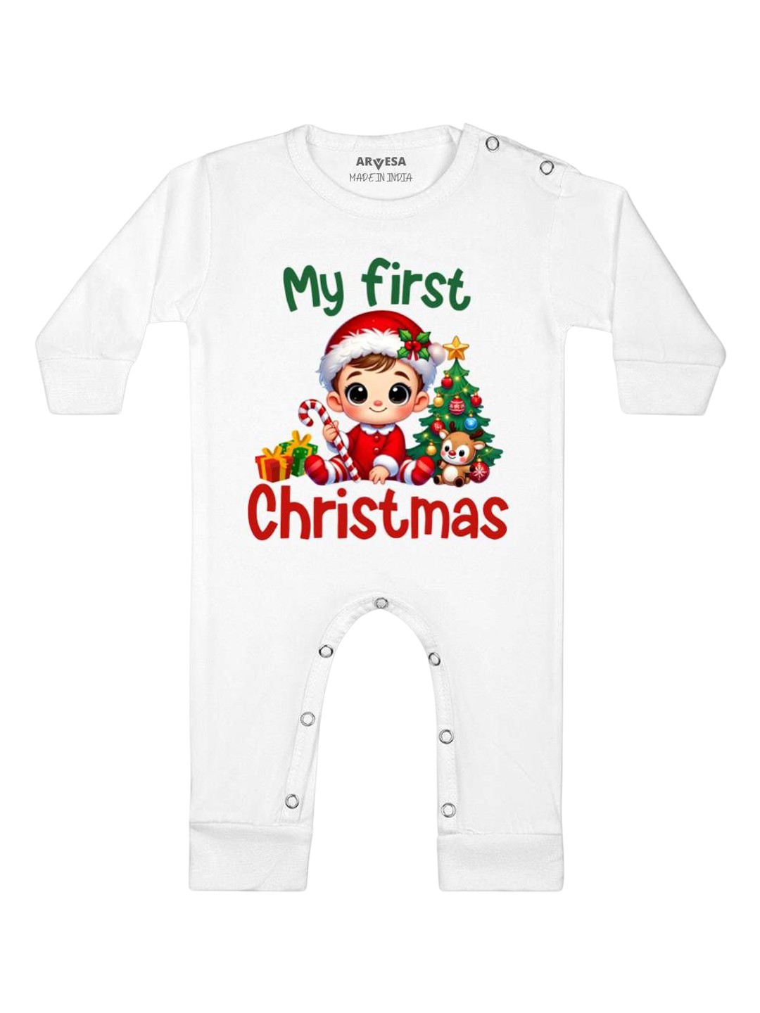 

Arvesa First Christmas Printed Baby Romper, White