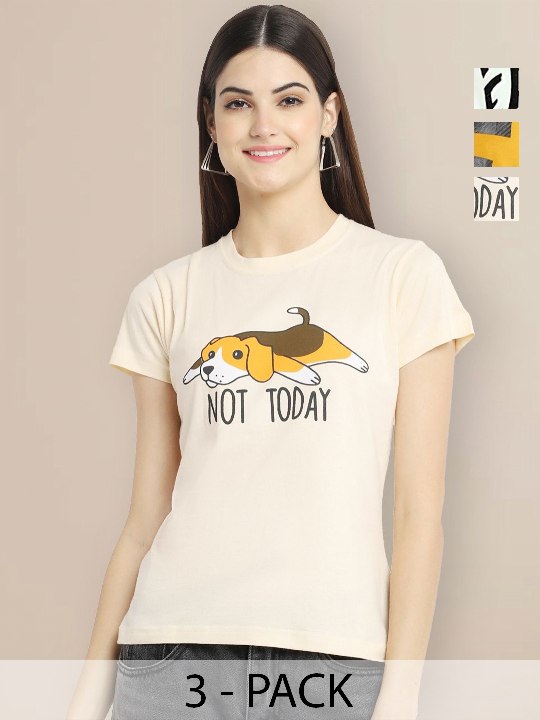 

Metronaut Women Typography 3 Printed Applique T-shirt, Multi