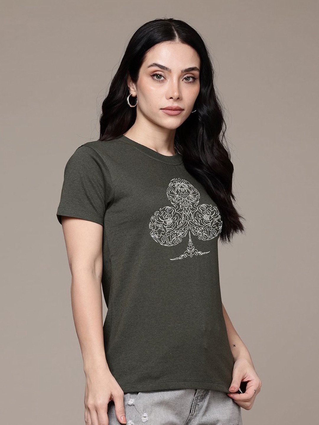 

Moda Rapido Women Printed T-shirt, Olive
