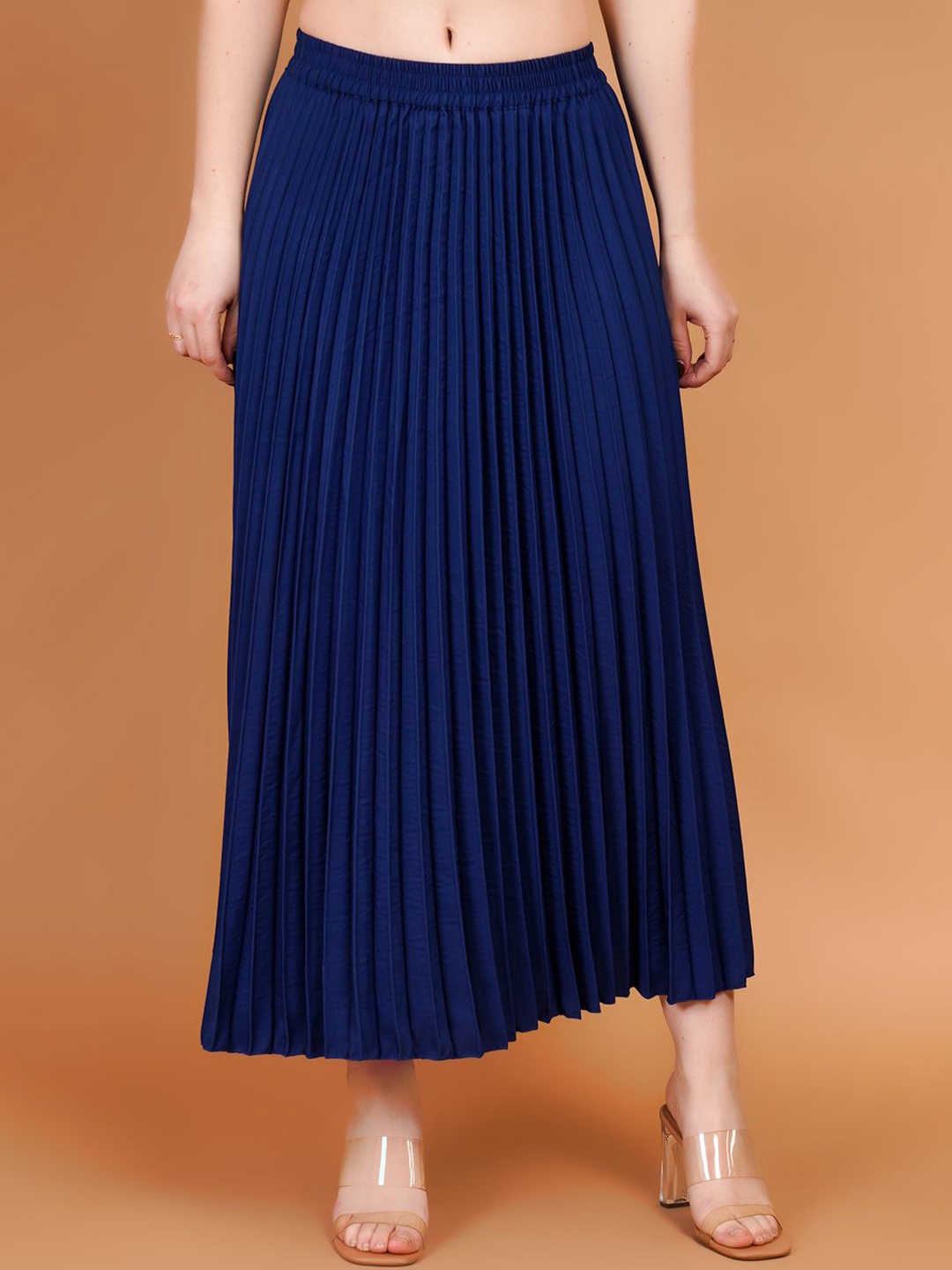 

Zionity Women Accordion Pleated A-Line Maxi Skirt, Blue