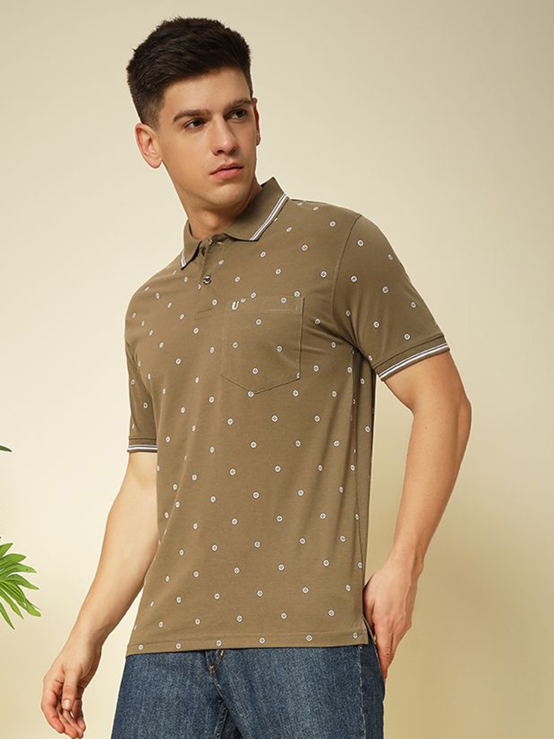

UNIBERRY Men Printed Polo Collar T-shirt, Brown