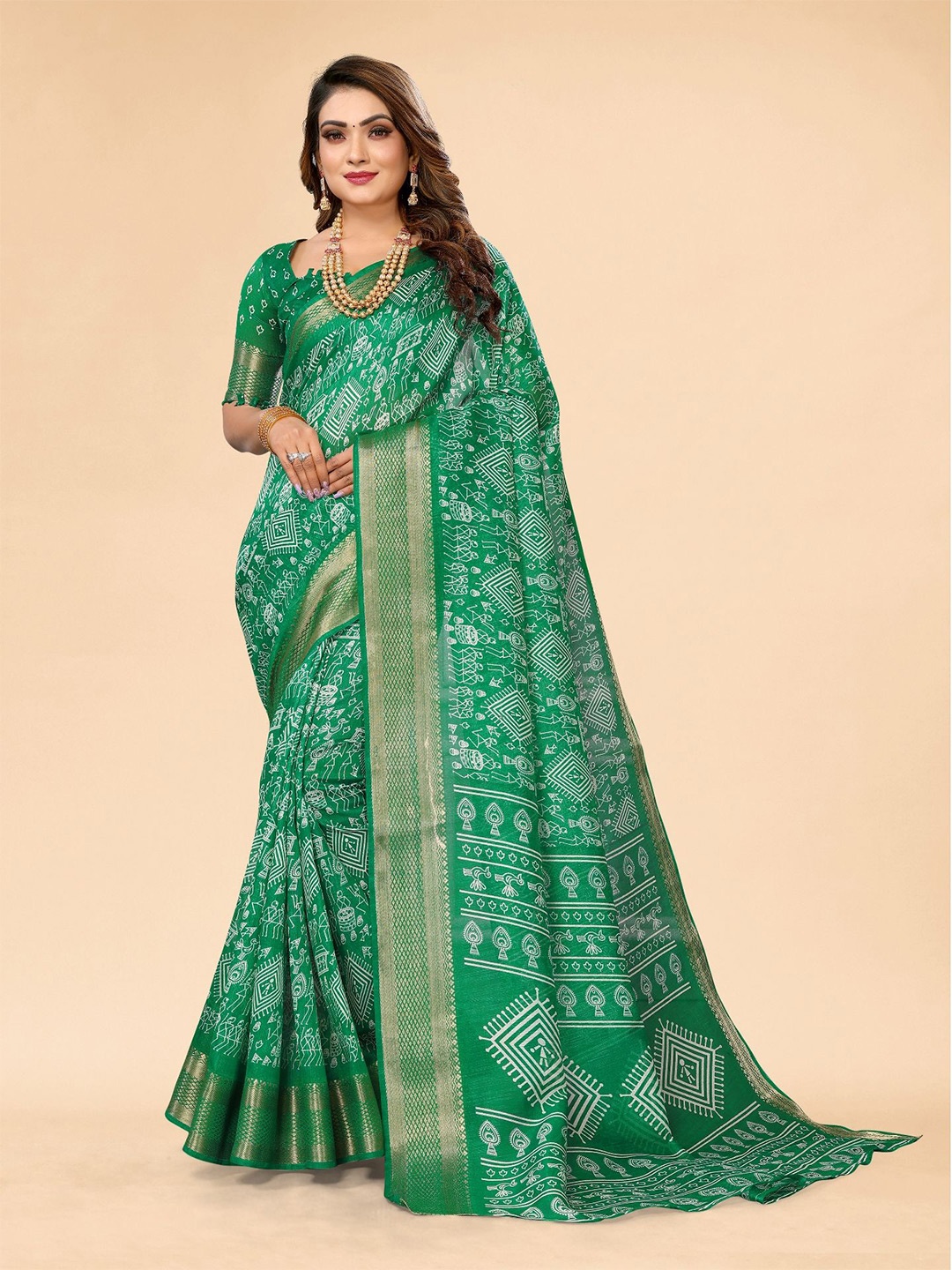 

Moda Rapido Ethnic Motifs Saree, Green