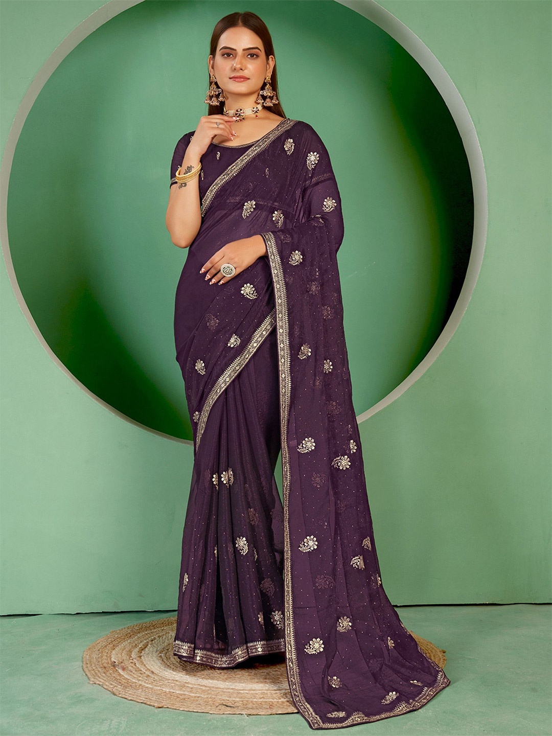 

LeeliPeeri Designer Embellished Beads and Stones Art Silk Saree, Purple