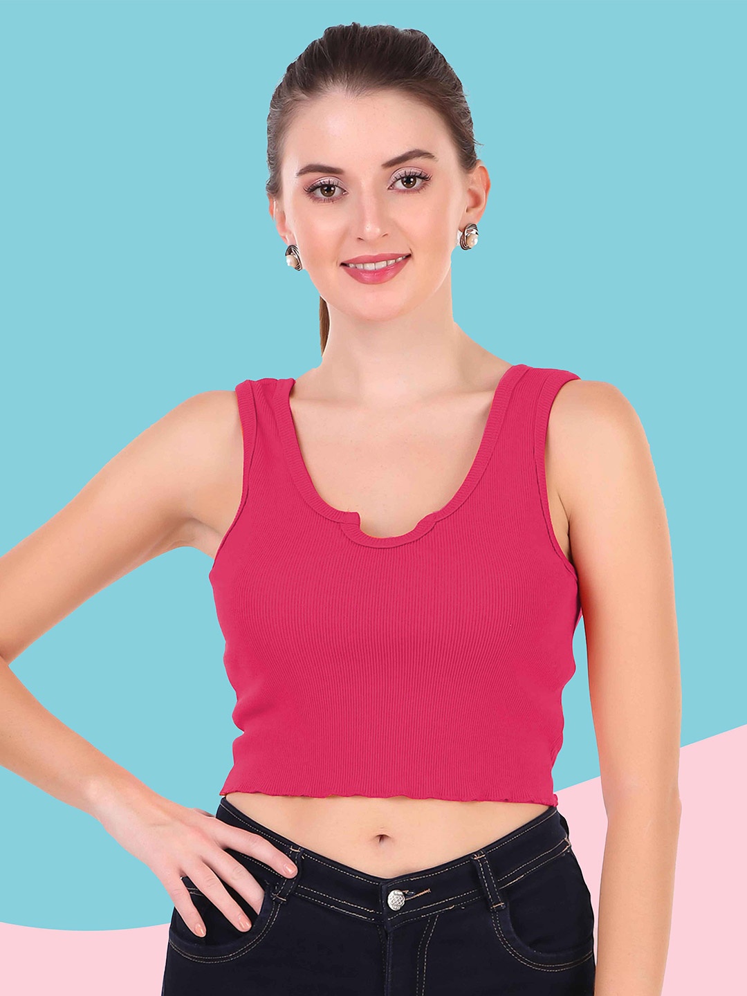 

Mast & Harbour Cotton Tank Crop Top, Pink