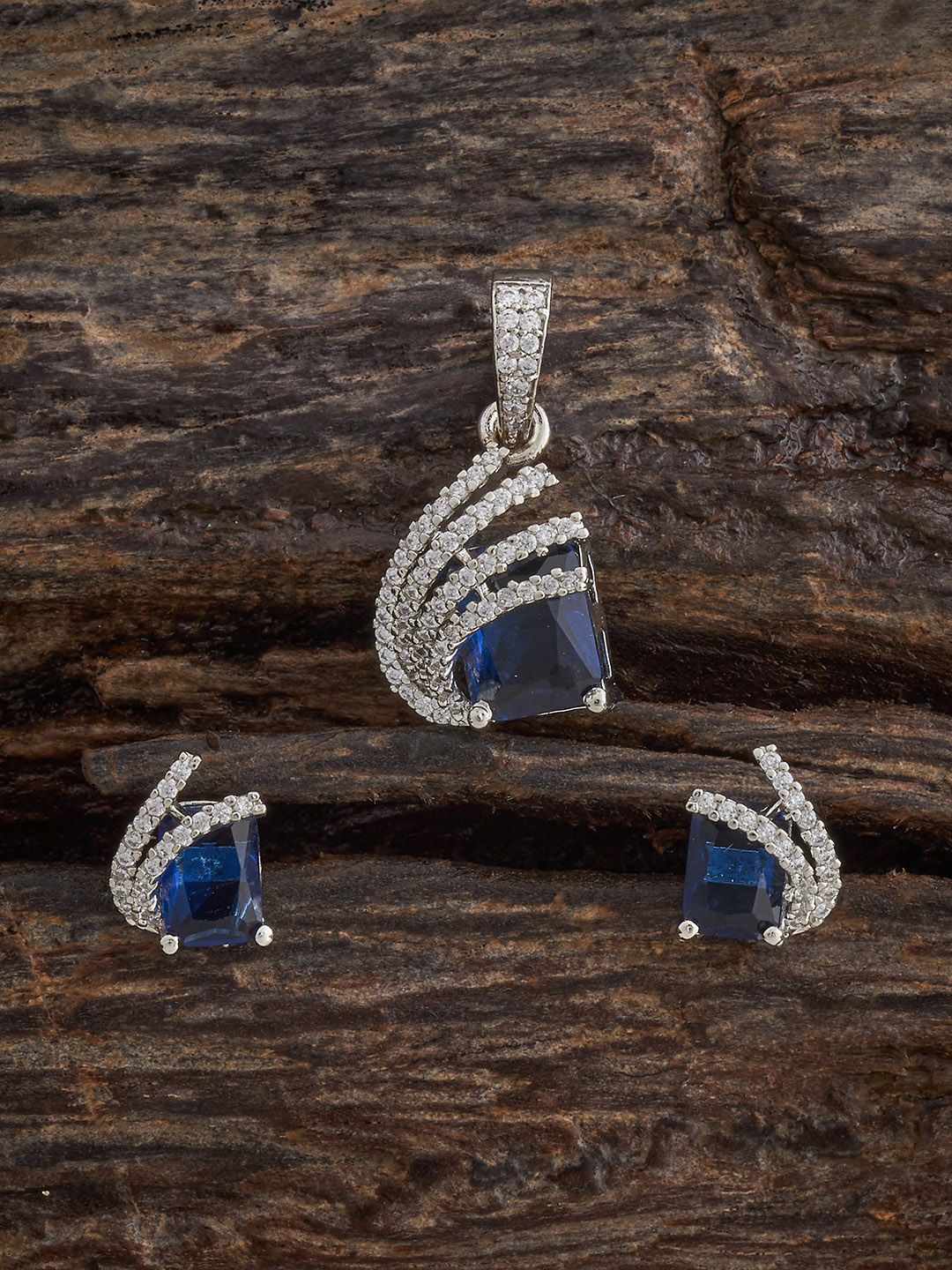 

Kushal's Fashion Jewellery Sapphire Rhodium-Plated Party Zircon Pendant Set, Silver