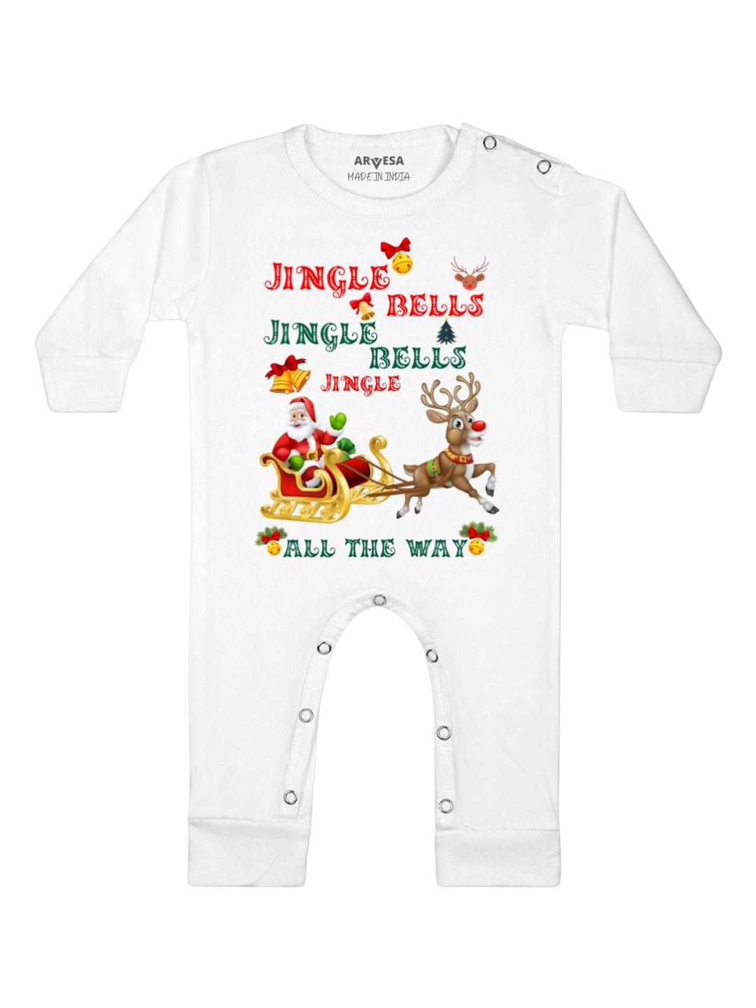 

Arvesa Jingle Bell All The Way Printed Baby Romper, White