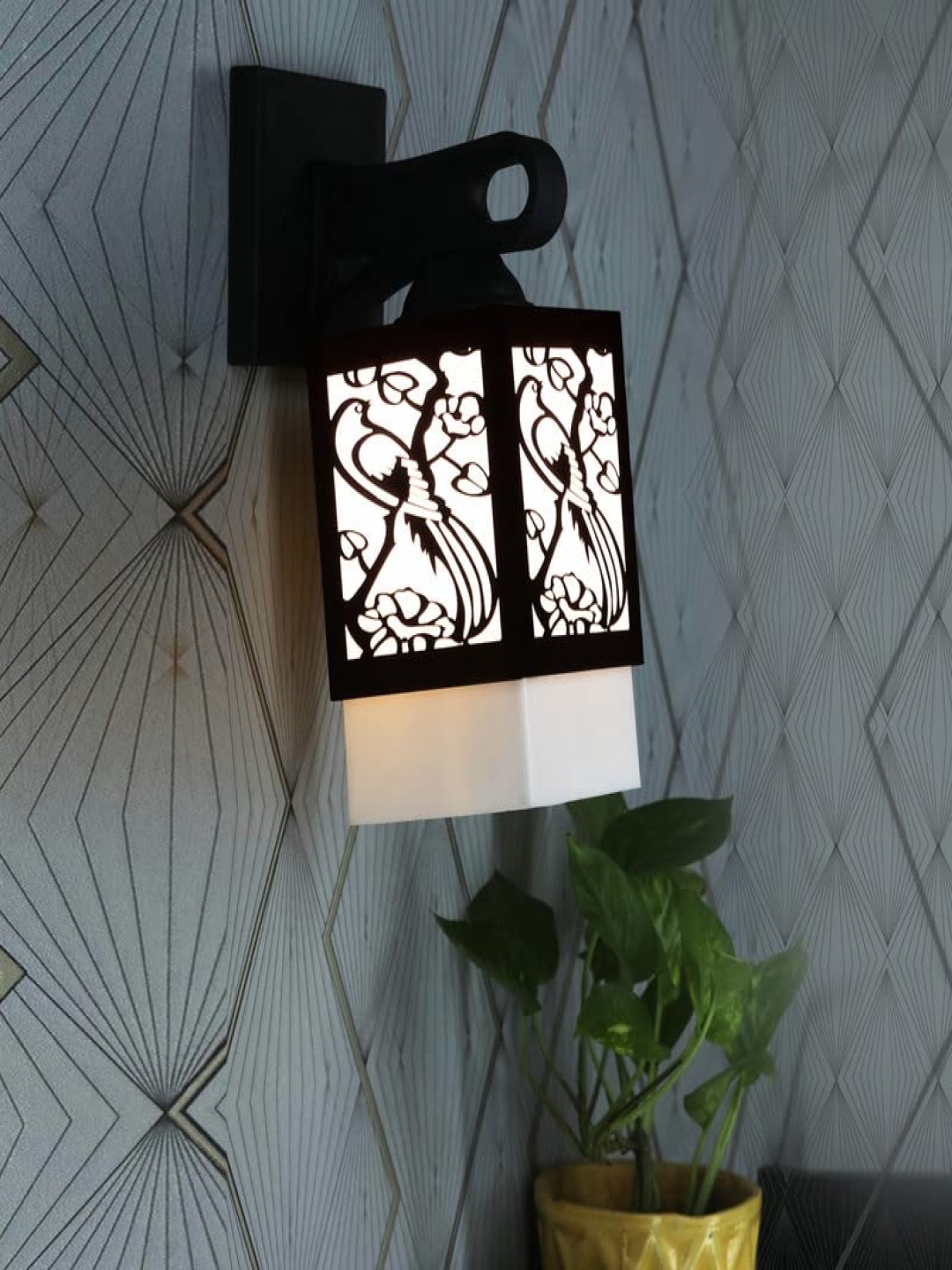 

Gojeeva Black & White Textured Wooden Square Shaped Wall Lamps