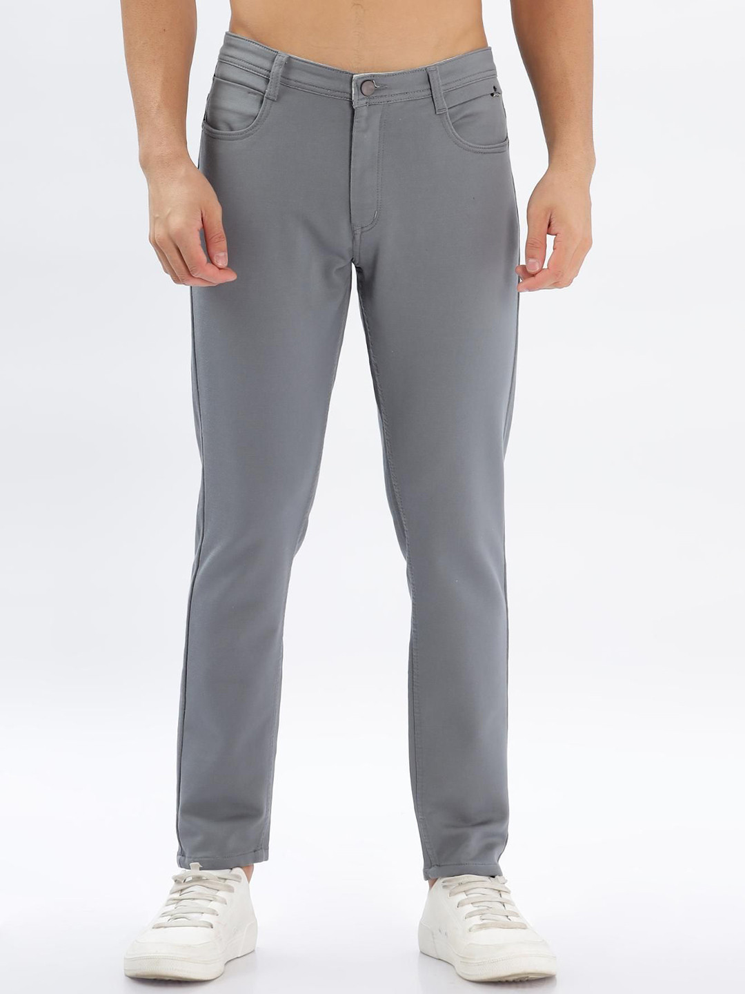 

COLOR HUNT Men Smart Tapered Fit Easy Wash Chinos Trousers, Grey