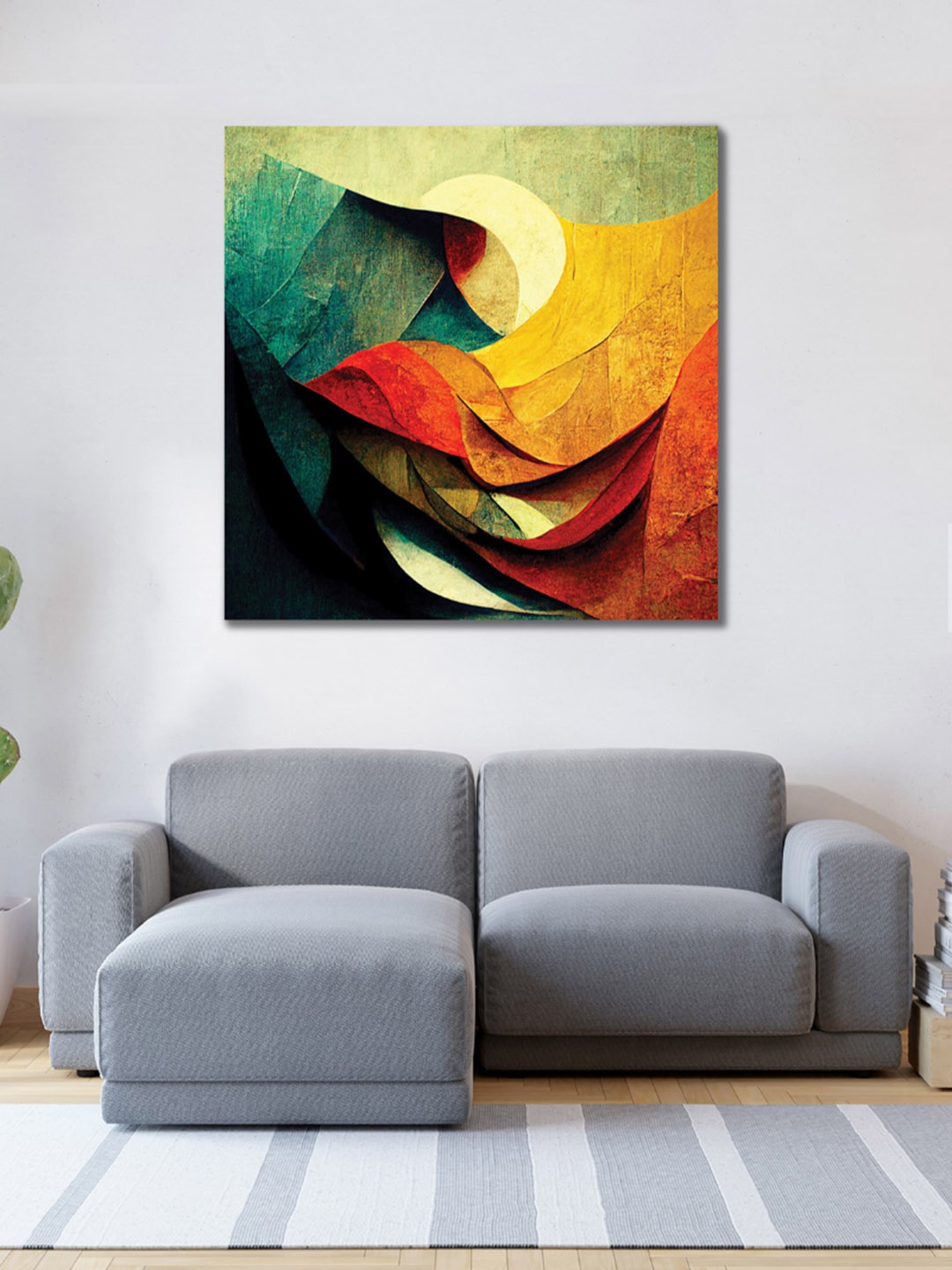 

CVANU Yellow & Green Abstract Square Canvas Wall Art Painting